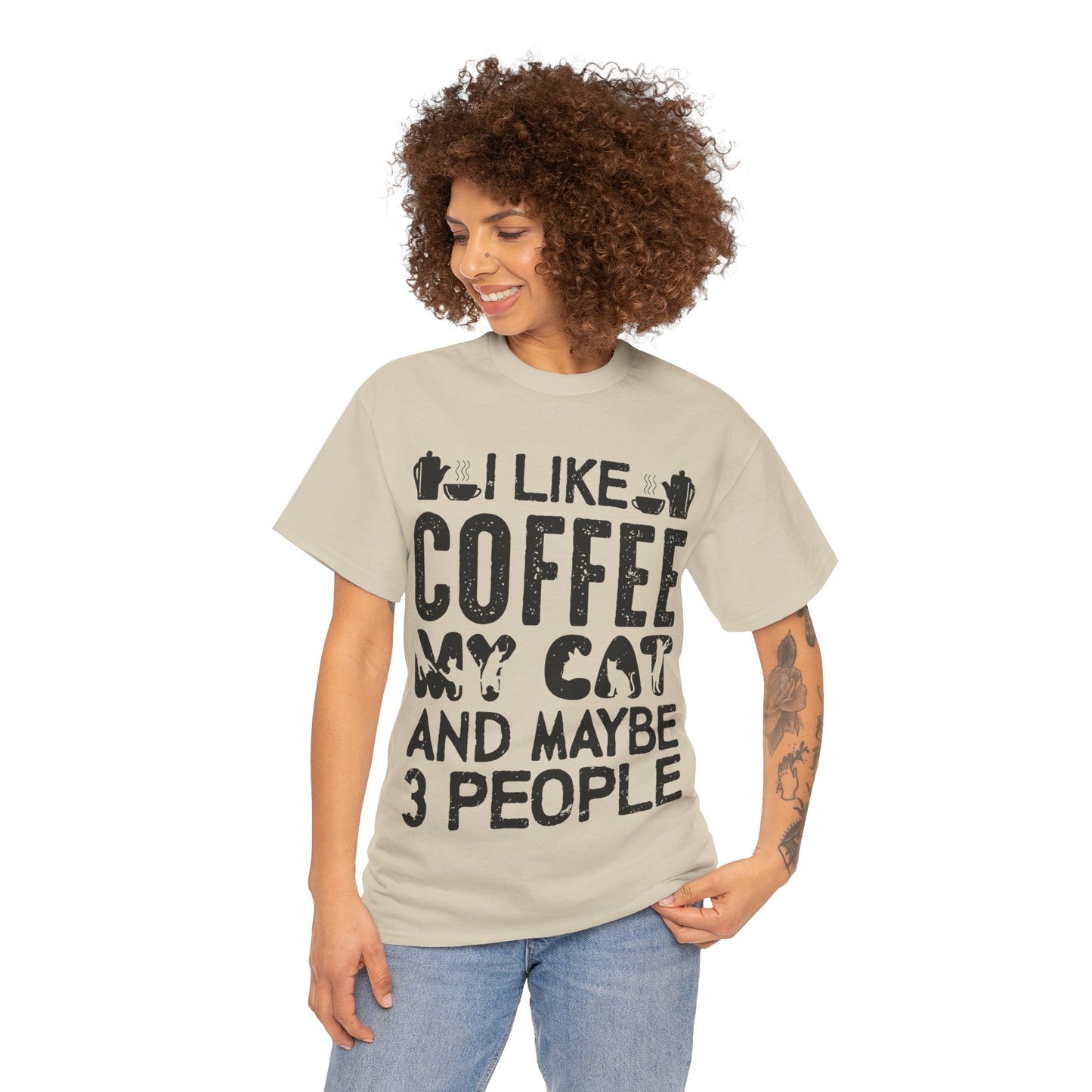 Coffee & Cat Tee — "I Like Coffee, My Cat, And Maybe 3 People" Funny Cat Lover Shirt