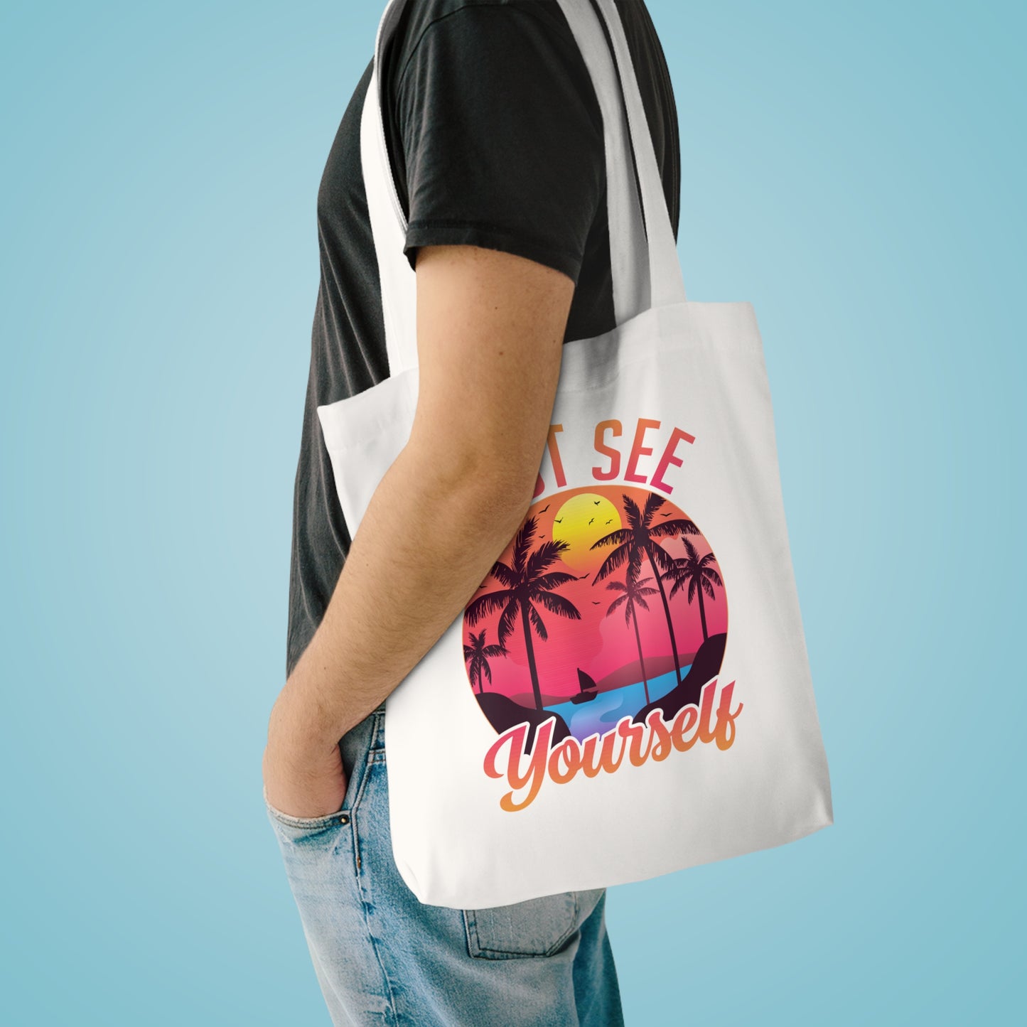 Tote Bag — "Just See Yourself" Retro Sunset Palm Beach Eco Tote