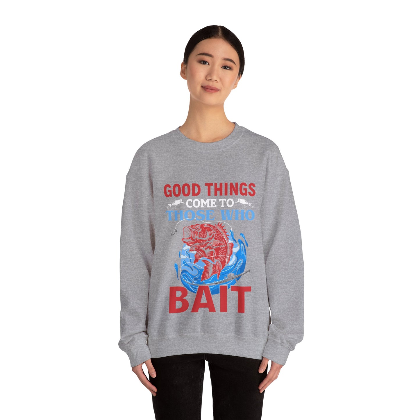 Fishing Enthusiast Crewneck Sweatshirt - Good Things for Bait Lovers