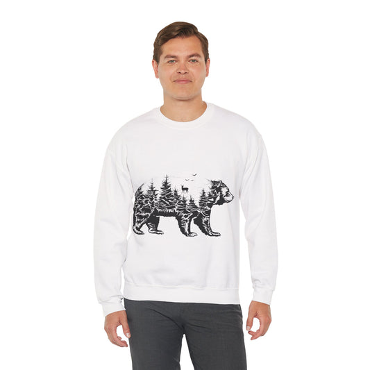 Bear Forest Crewneck Sweatshirt – Woodland Double Exposure Graphic