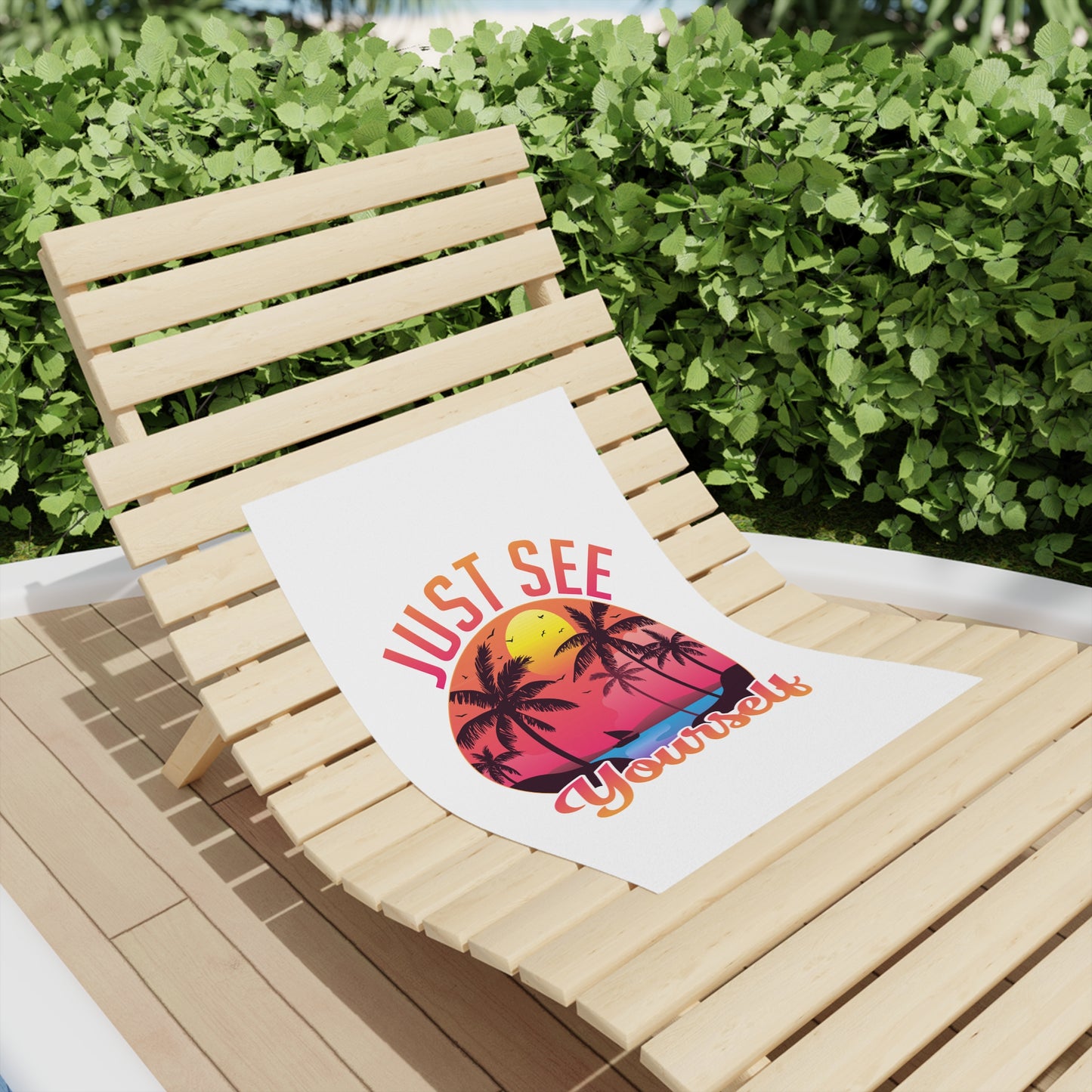 Beach Towel - "Just See Yourself" Tropical Sunset Palm Print