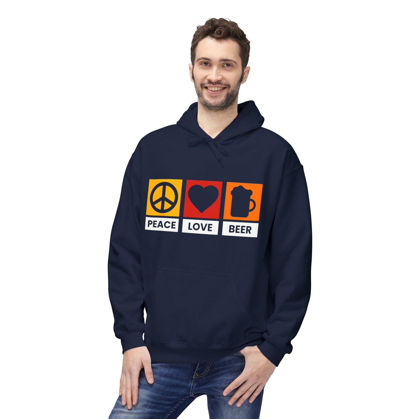 Peace Love Beer Hoodie — Peace, Heart & Beer Icon Pullover