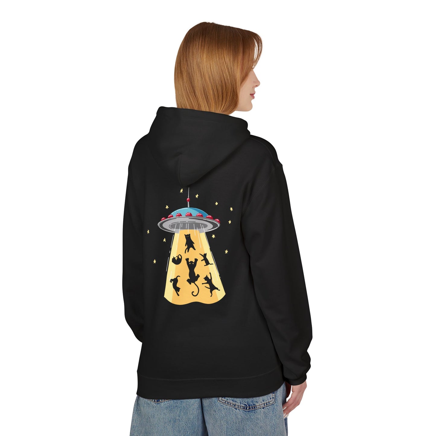 Alien UFO Cat Abduction Hoodie — Funny Pet Lover Graphic Hoodie