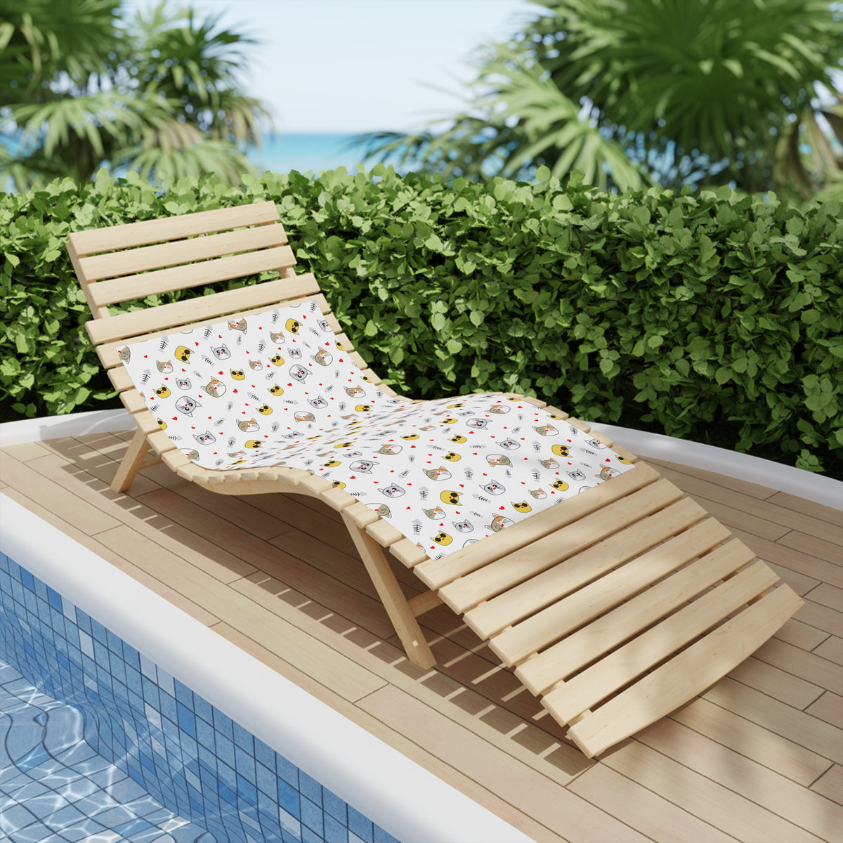 Cute Kawaii Cat Pattern Beach Towel – Playful Emoji Cat Faces, Summer Pool & Beach Towel