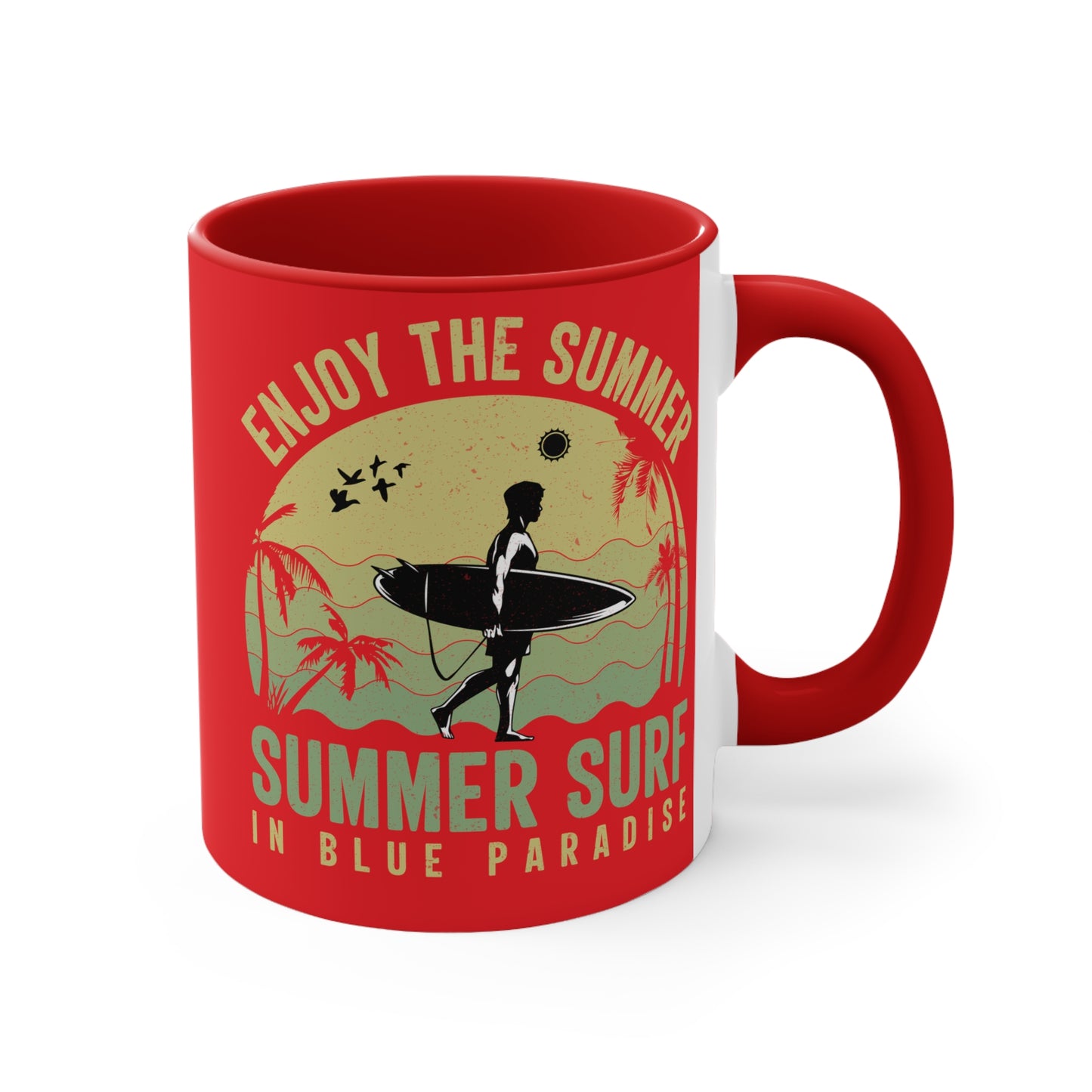Enjoy the Sunshine Red Accent Mug — 11 oz Ceramic Coffee Cup
