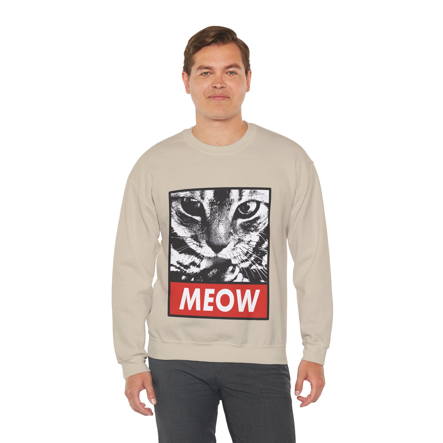 Cat Meow Crewneck Sweatshirt – Retro Graphic Cat Face