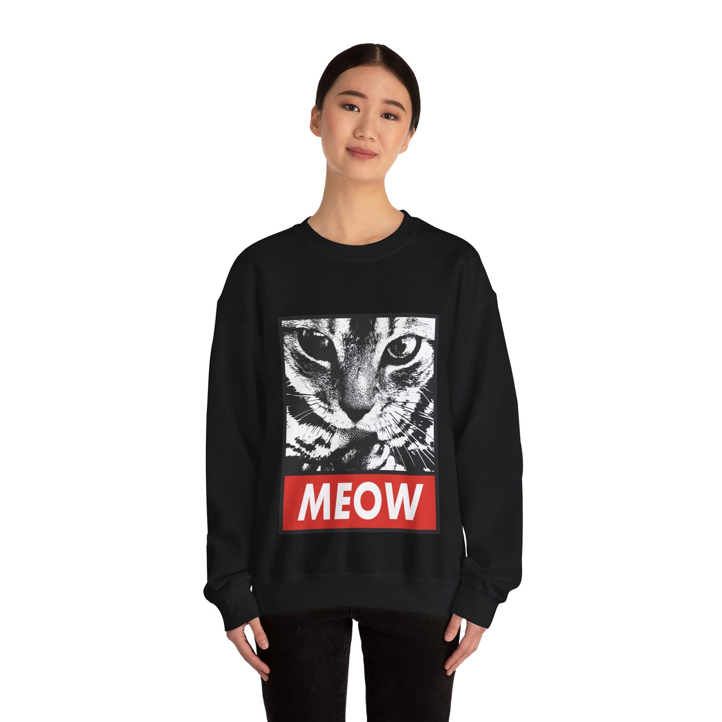 Cat Meow Crewneck Sweatshirt – Retro Graphic Cat Face