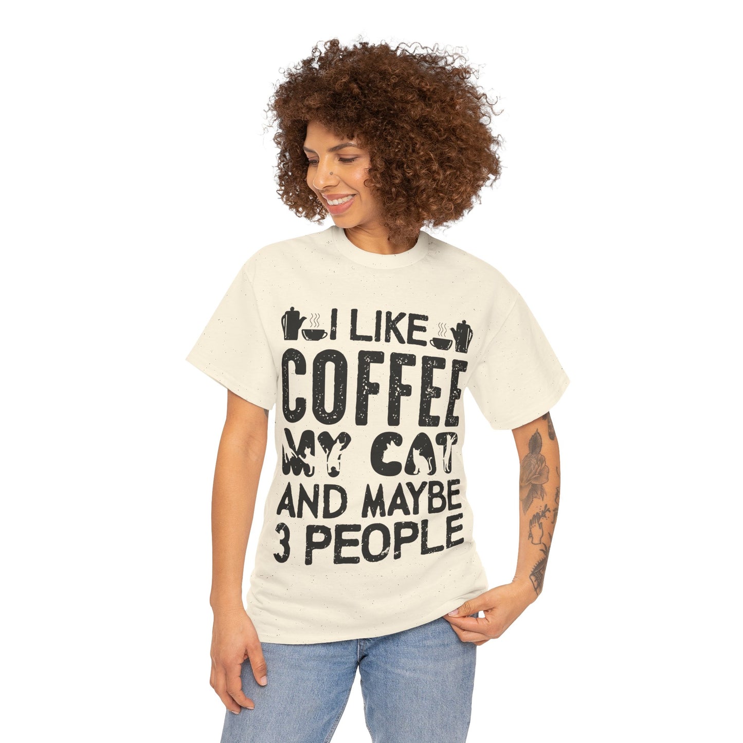 Coffee & Cat Tee — "I Like Coffee, My Cat, And Maybe 3 People" Funny Cat Lover Shirt