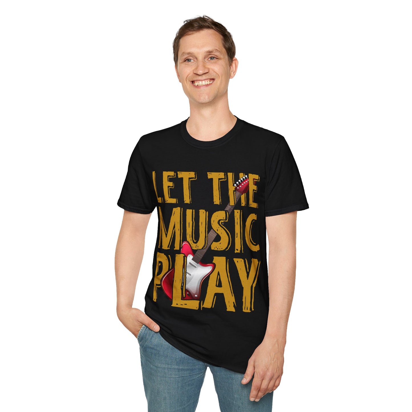 Let The Music Play Guitar T-Shirt — Retro Rock Music Tee for Musicians & Fans