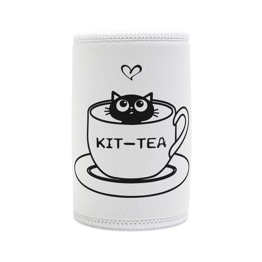 Stubby Cooler — Kit-Tea Cute Cat Can Cooler | Funny Tea Pun Beverage Insulator