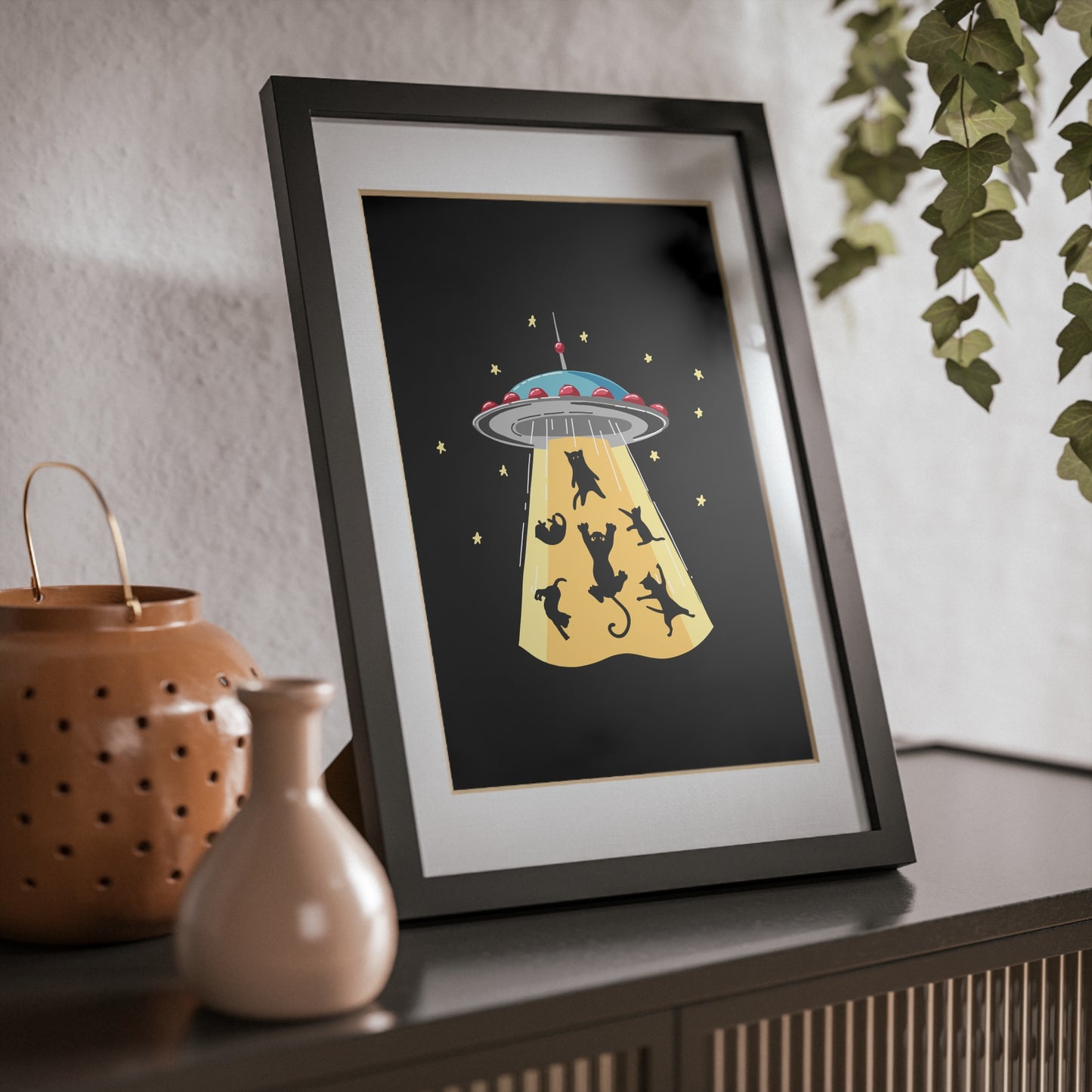 UFO Cat Abduction Framed Poster