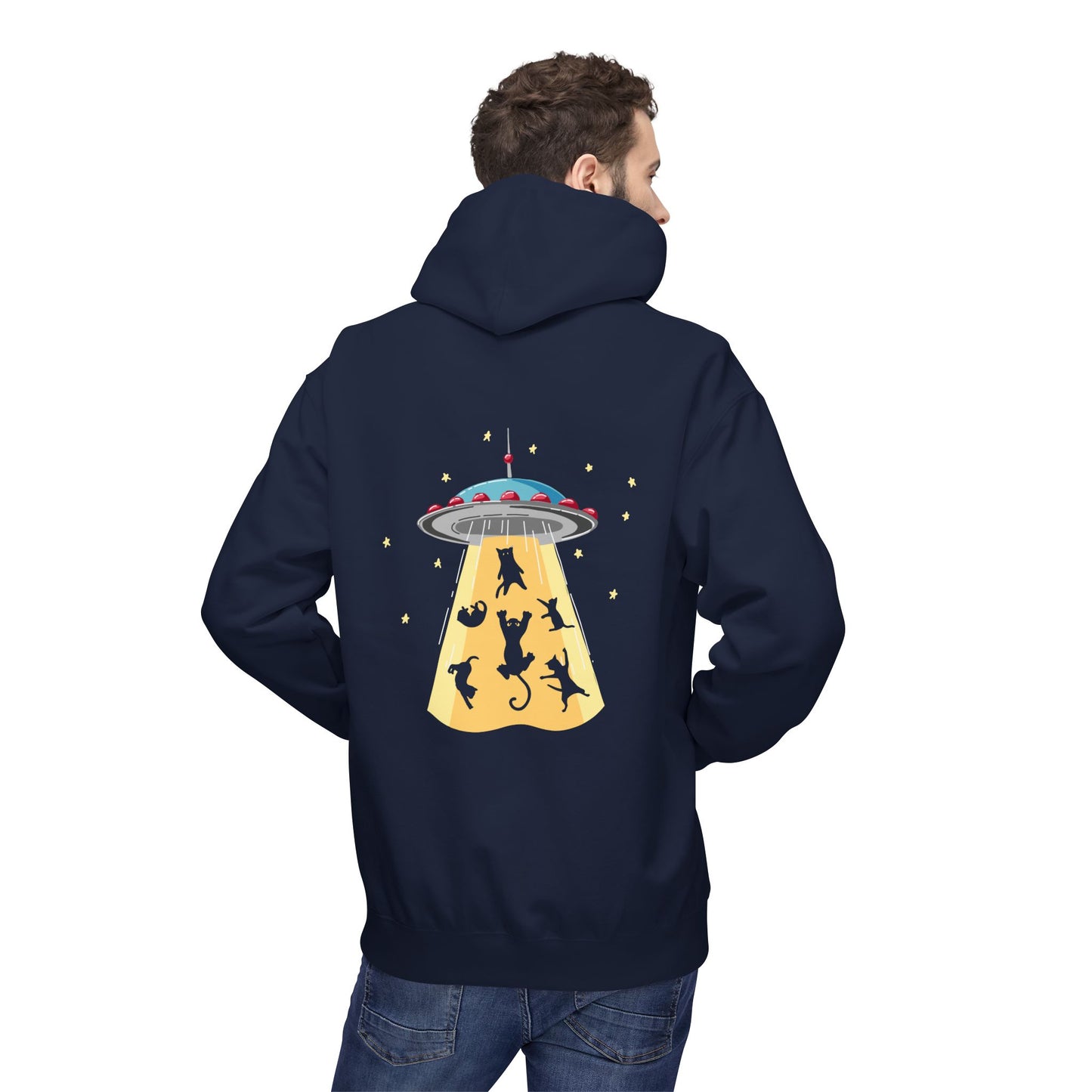 Alien UFO Cat Abduction Hoodie — Funny Pet Lover Graphic Hoodie