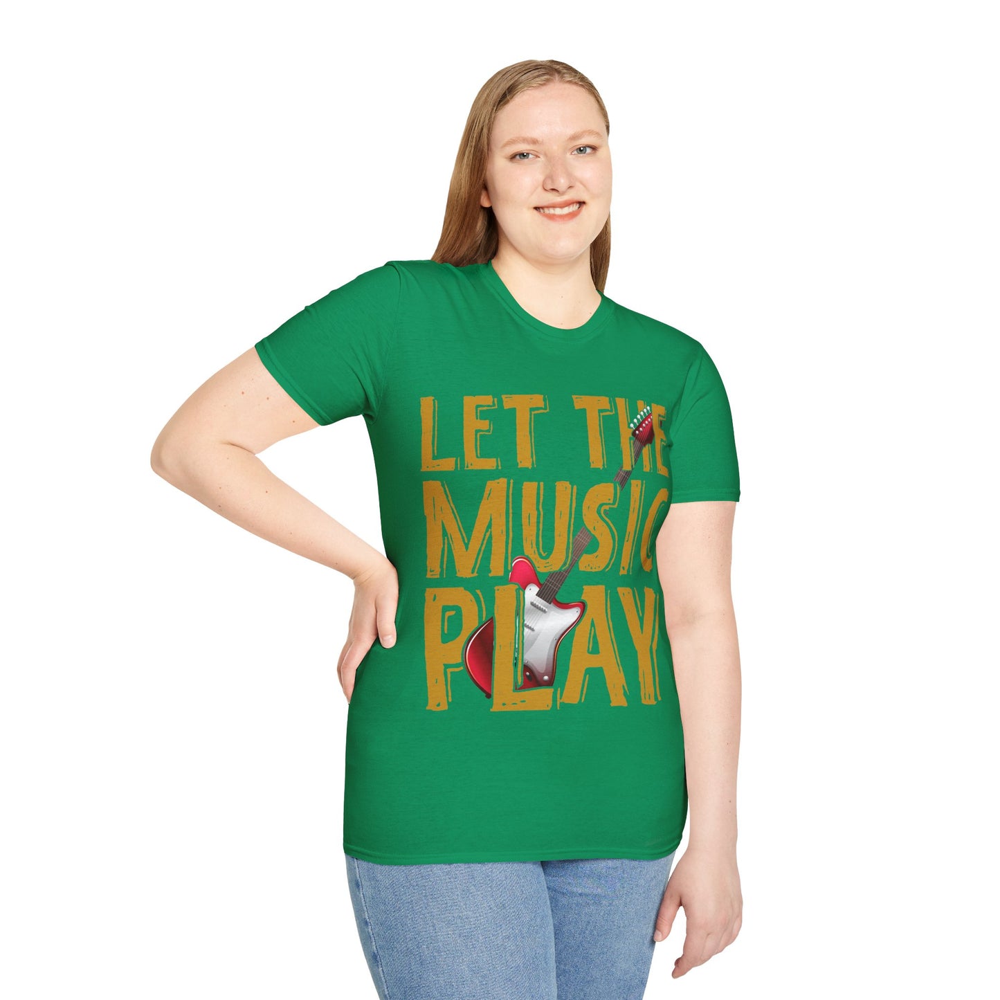 Let The Music Play Guitar T-Shirt — Retro Rock Music Tee for Musicians & Fans