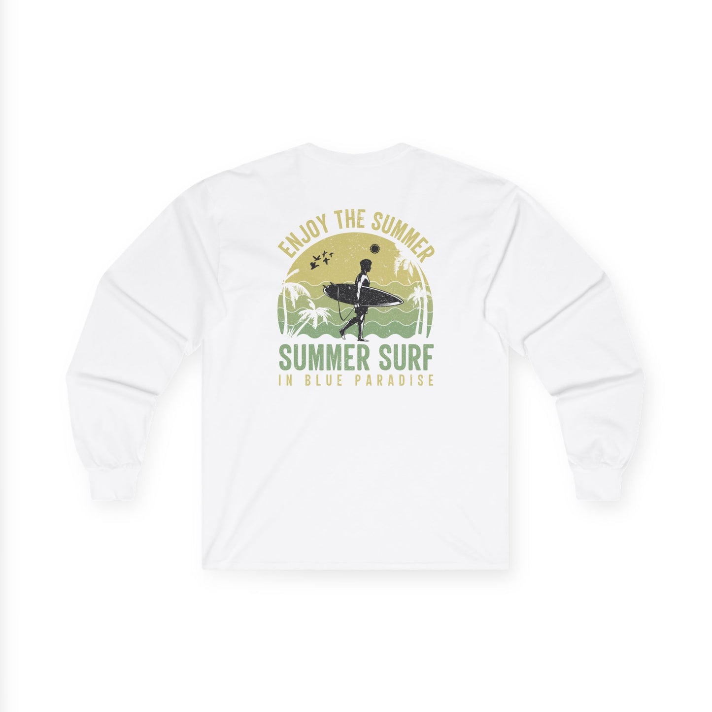 Summer Surf Heart Long Sleeve Tee — "Enjoy the Summer" Surf Graphic