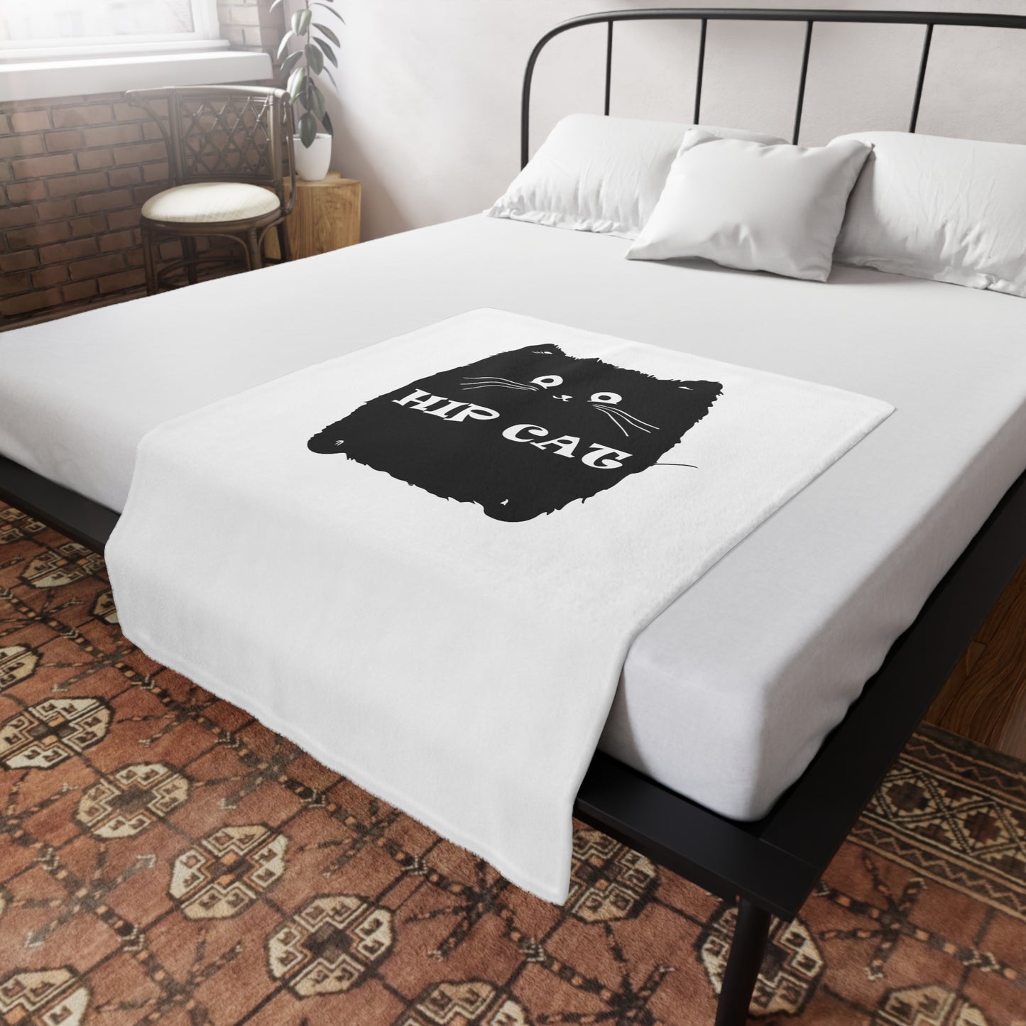 Hip Cat Plush Fleece Blanket – Cute Black Cat Graphic Throw