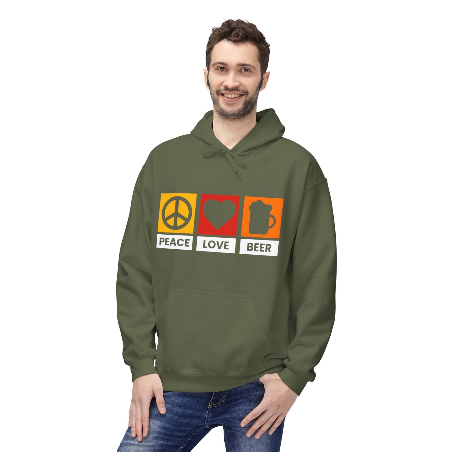 Peace Love Beer Hoodie — Peace, Heart & Beer Icon Pullover