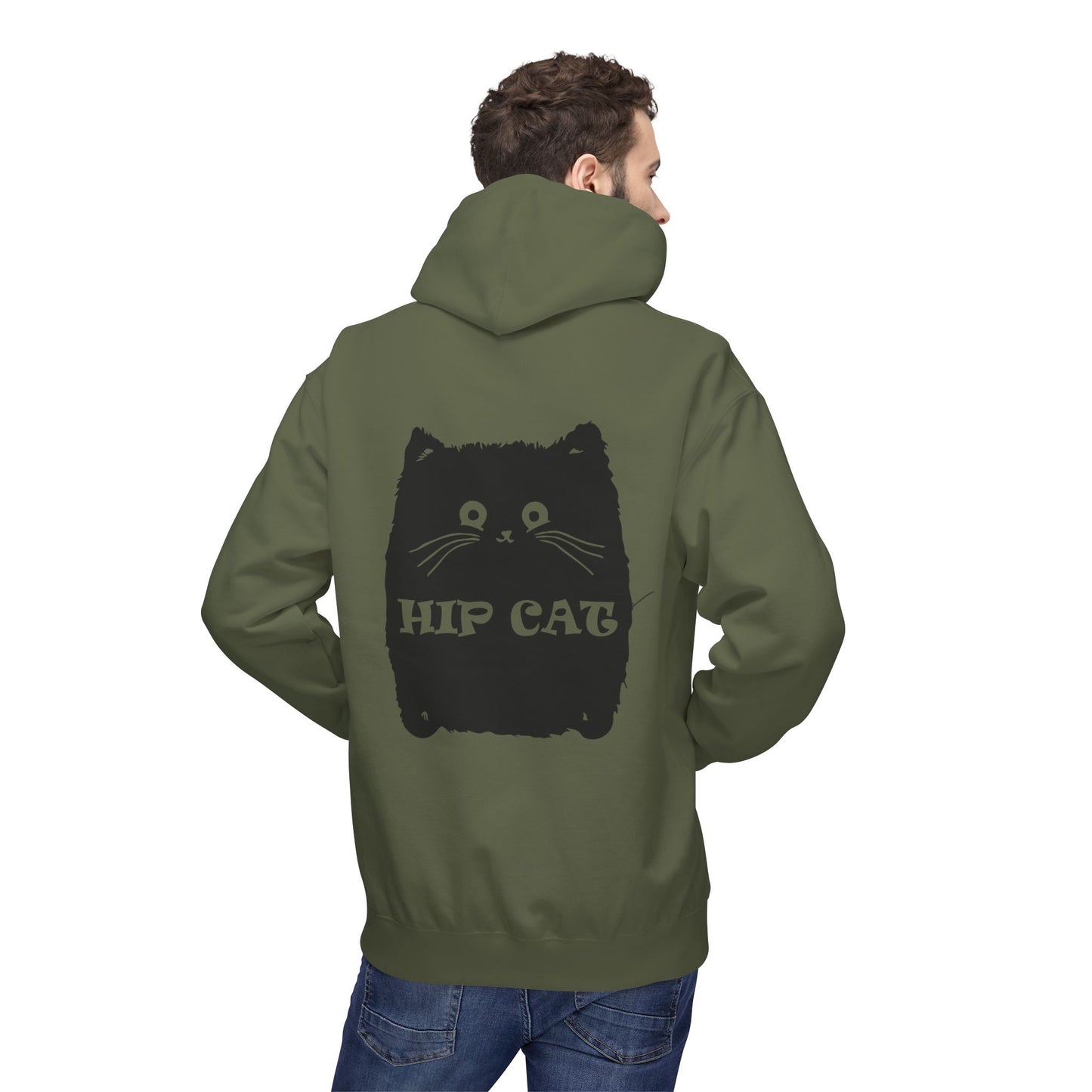 Hip Cat Graphic Hoodie — Cute Retro Cat Illustration "Hip Cat" Back Print