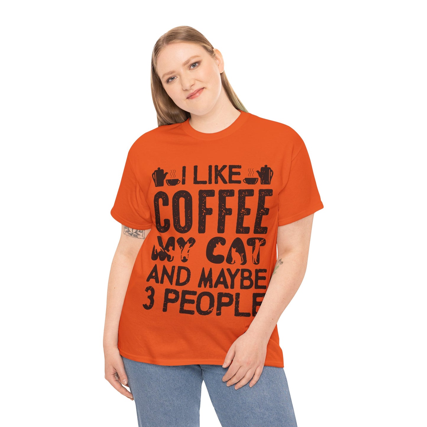 Coffee & Cat Tee — "I Like Coffee, My Cat, And Maybe 3 People" Funny Cat Lover Shirt