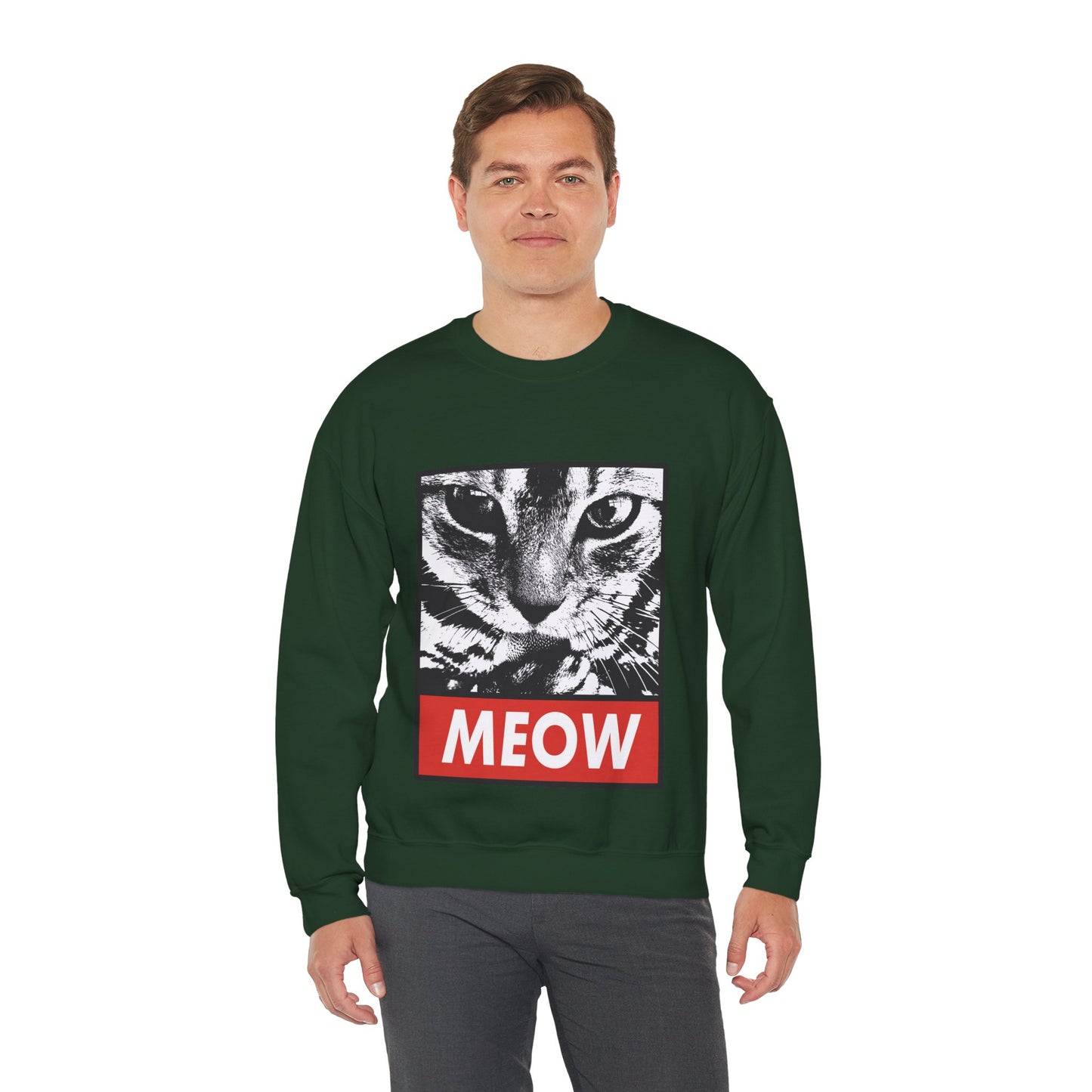 Cat Meow Crewneck Sweatshirt – Retro Graphic Cat Face