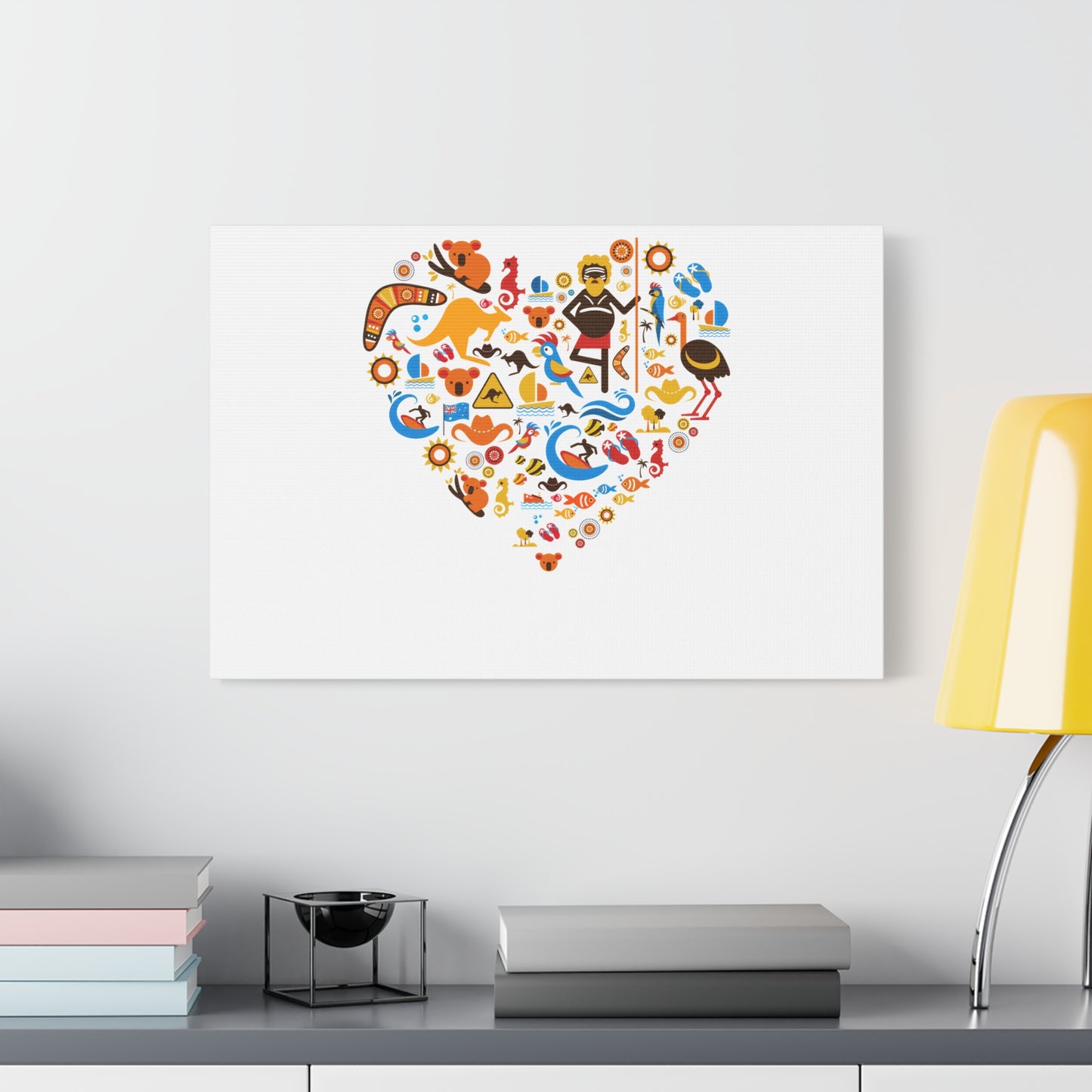 Heart Mosaic Canvas Wall Art — Colorful Travel & Adventure Icons