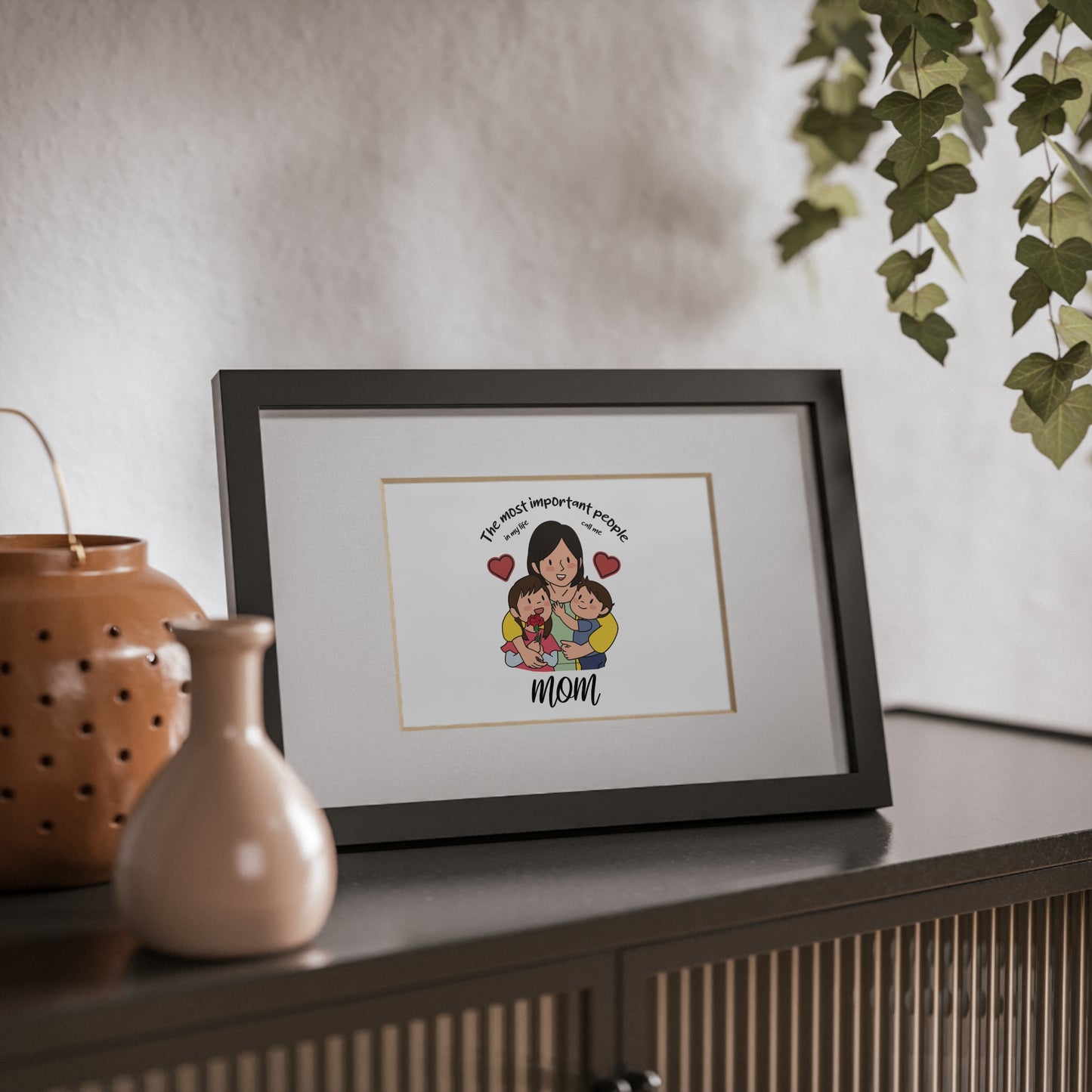 Framed Mom Poster — "The most important people" Family Illustration (Black Frame)