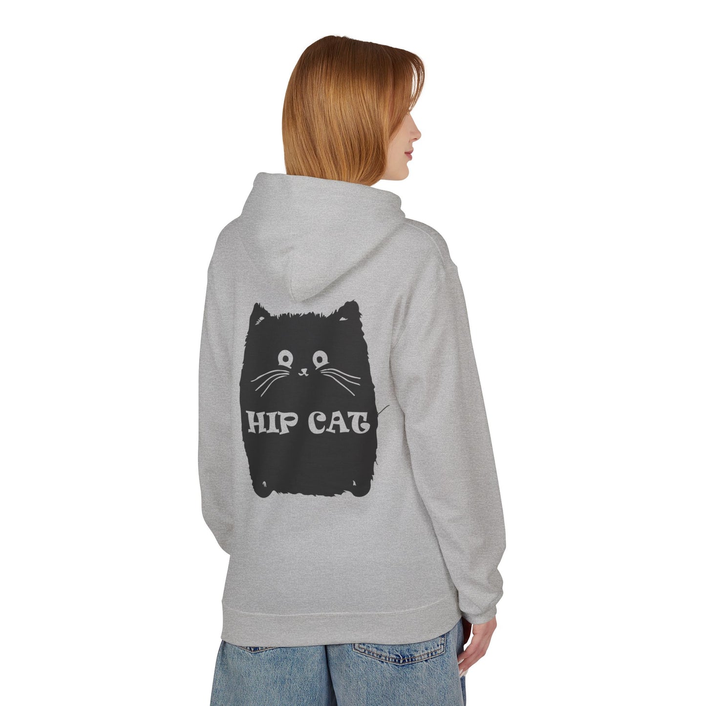 Hip Cat Graphic Hoodie — Cute Retro Cat Illustration "Hip Cat" Back Print