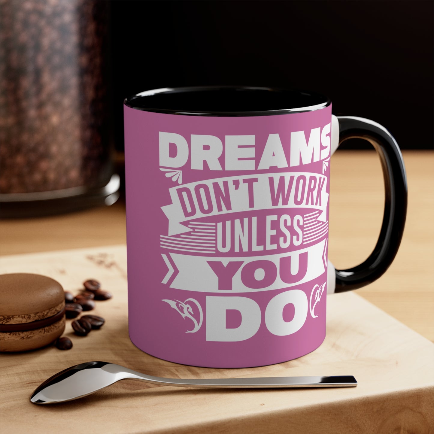 Dream Big Pink Accent Mug — Inspirational 11oz Coffee Cup