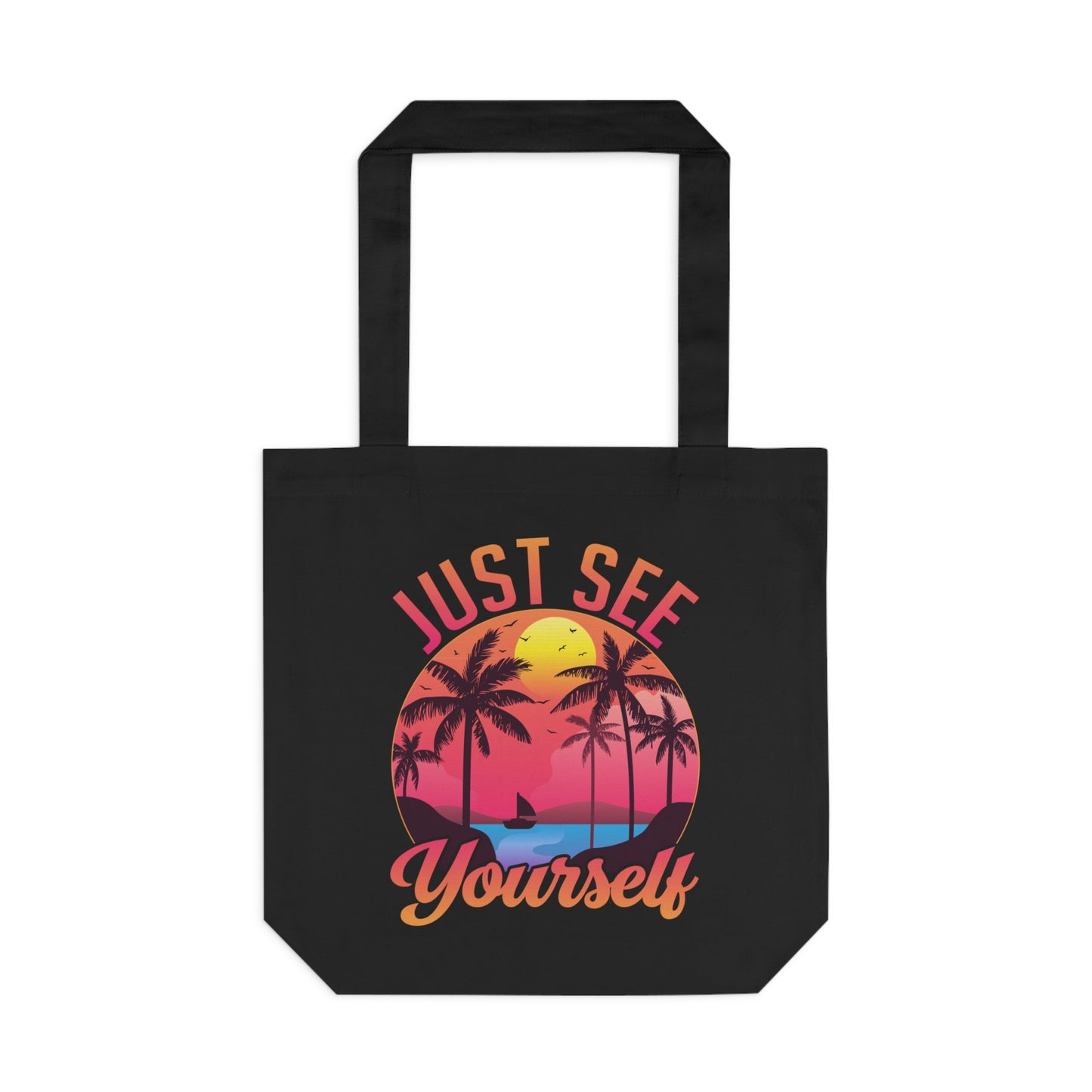 Tote Bag — "Just See Yourself" Retro Sunset Palm Beach Eco Tote