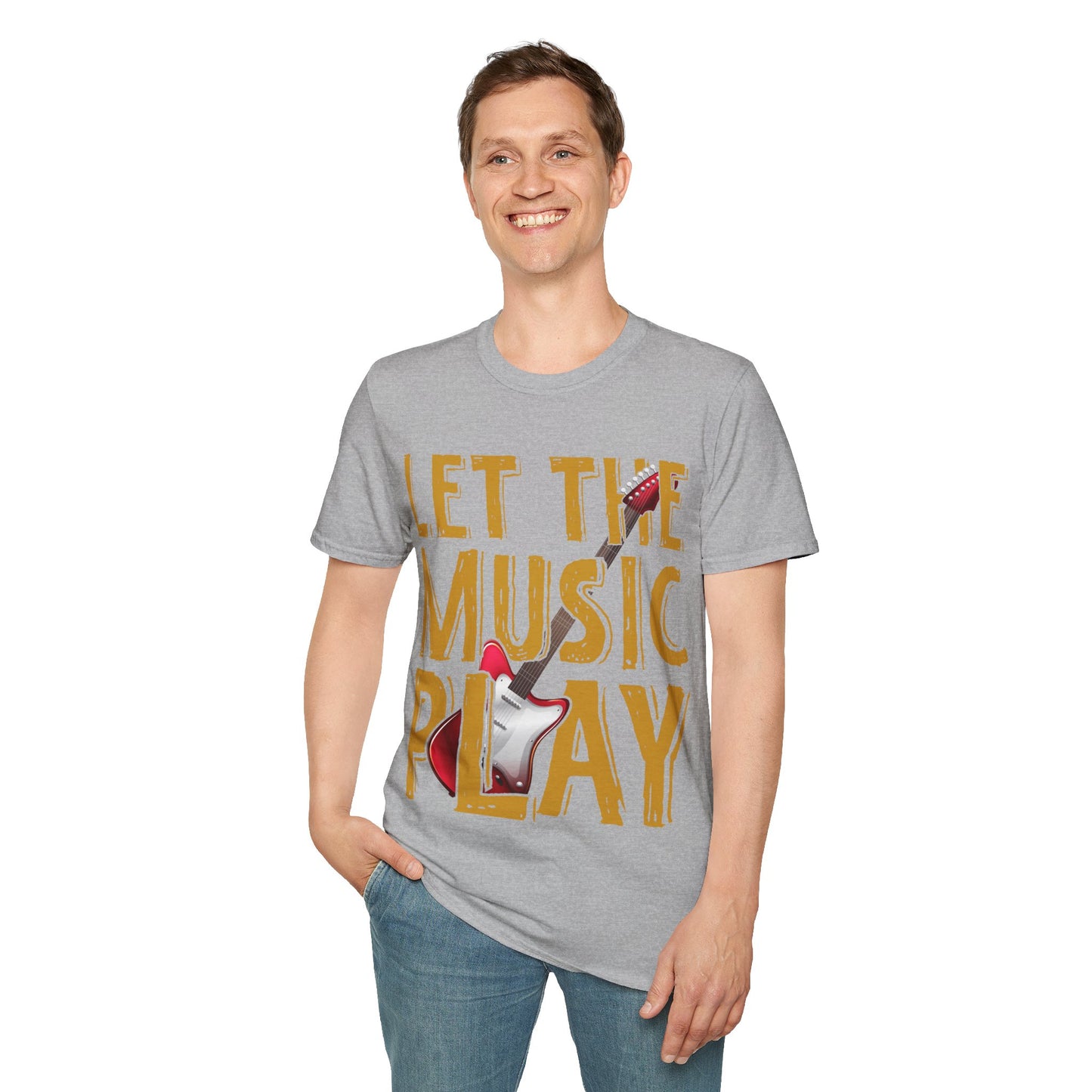 Let The Music Play Guitar T-Shirt — Retro Rock Music Tee for Musicians & Fans
