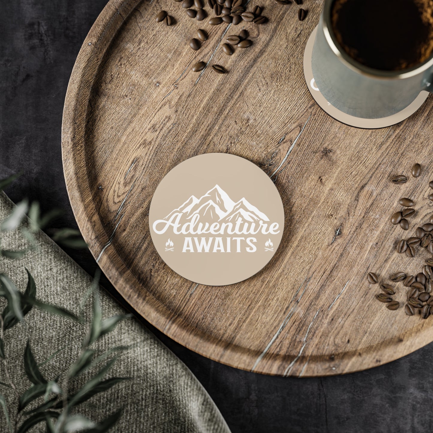 Adventure Awaits Coaster — Mountain Travel Cork Drink Coaster