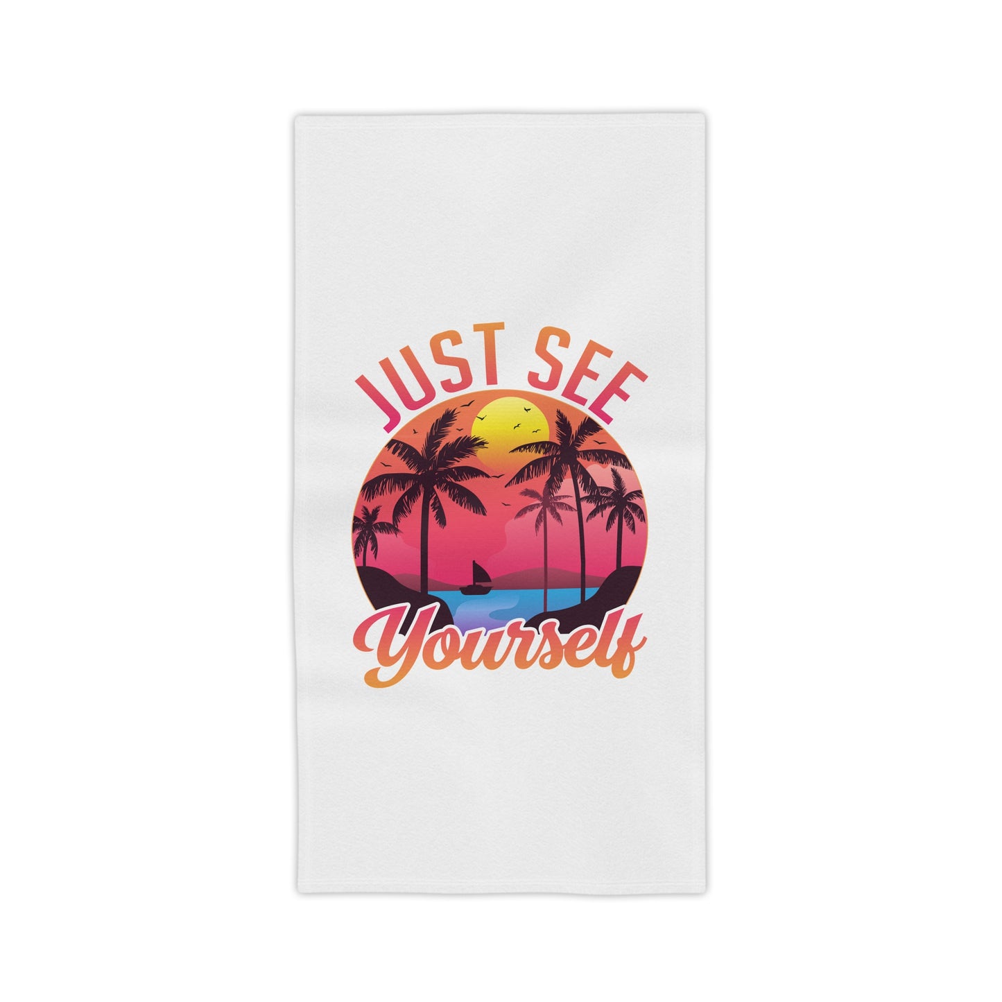 Beach Towel - "Just See Yourself" Tropical Sunset Palm Print
