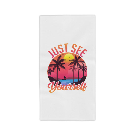 Beach Towel - "Just See Yourself" Tropical Sunset Palm Print