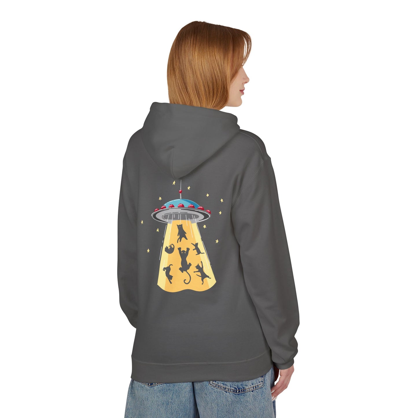 Alien UFO Cat Abduction Hoodie — Funny Pet Lover Graphic Hoodie