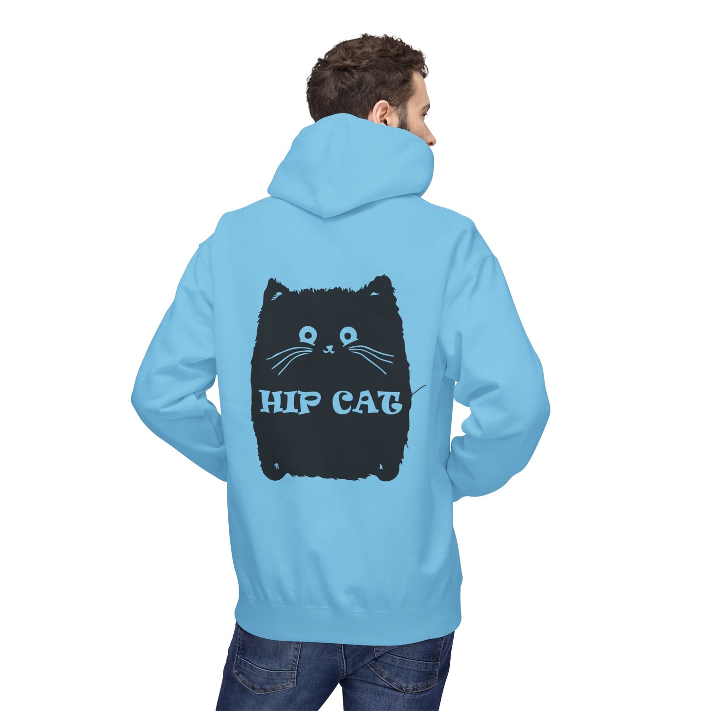 Hip Cat Graphic Hoodie — Cute Retro Cat Illustration "Hip Cat" Back Print