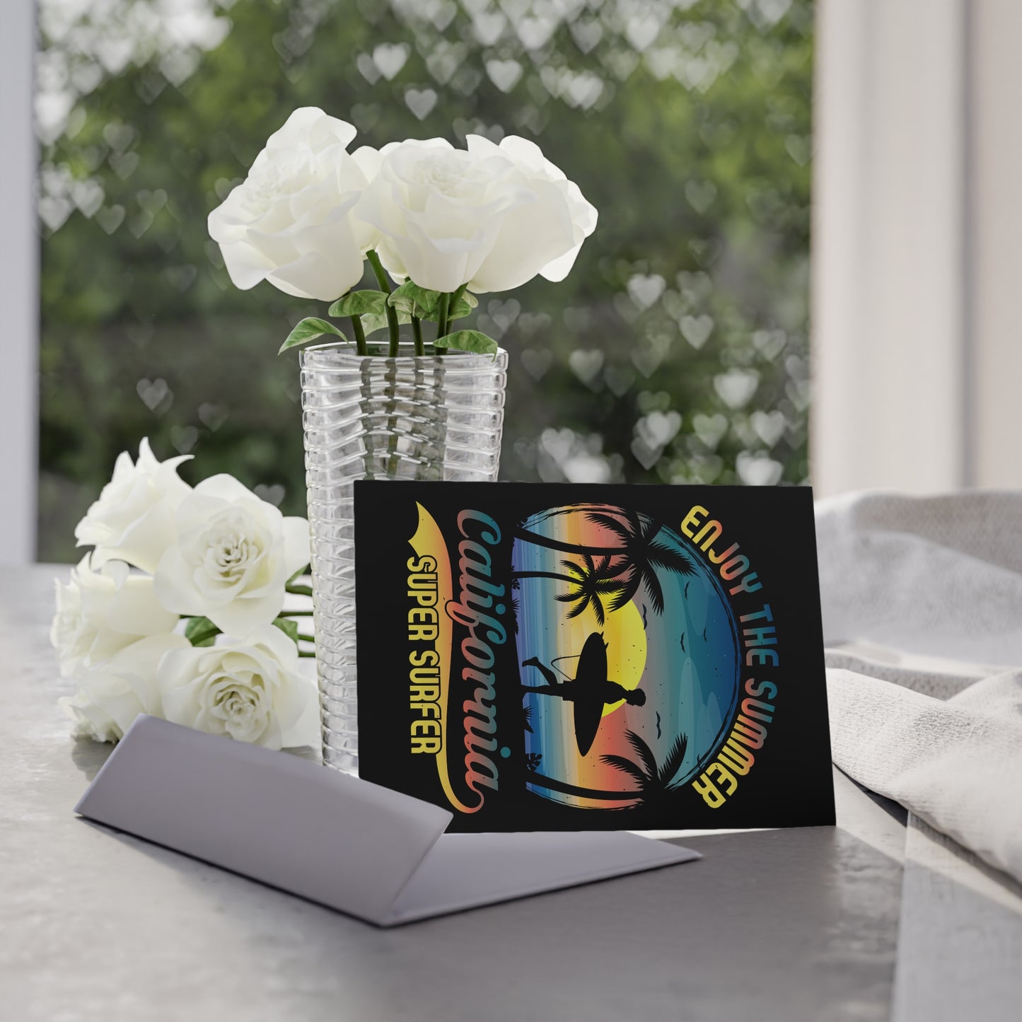 Super Surfer Holiday Card — "Enjoy the Summer" Beach Sunset Greeting Card
