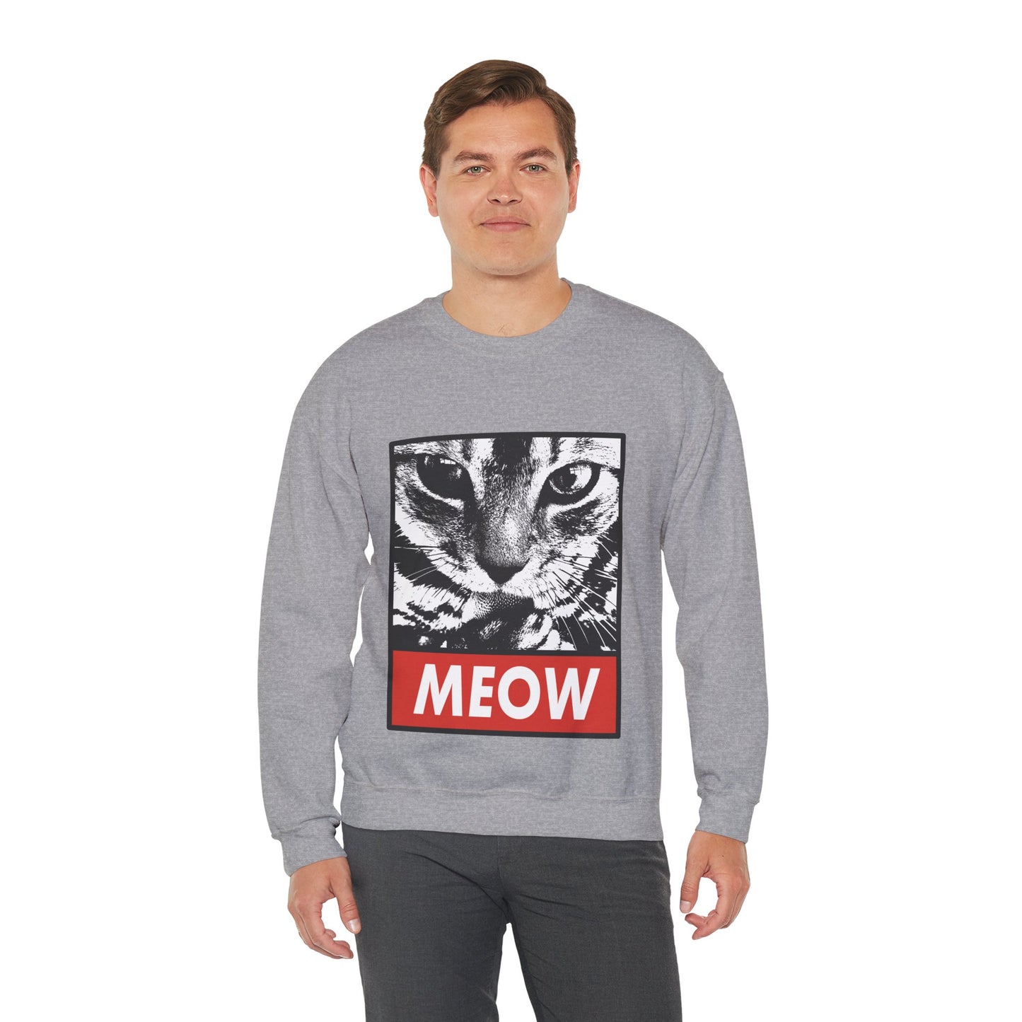 Cat Meow Crewneck Sweatshirt – Retro Graphic Cat Face