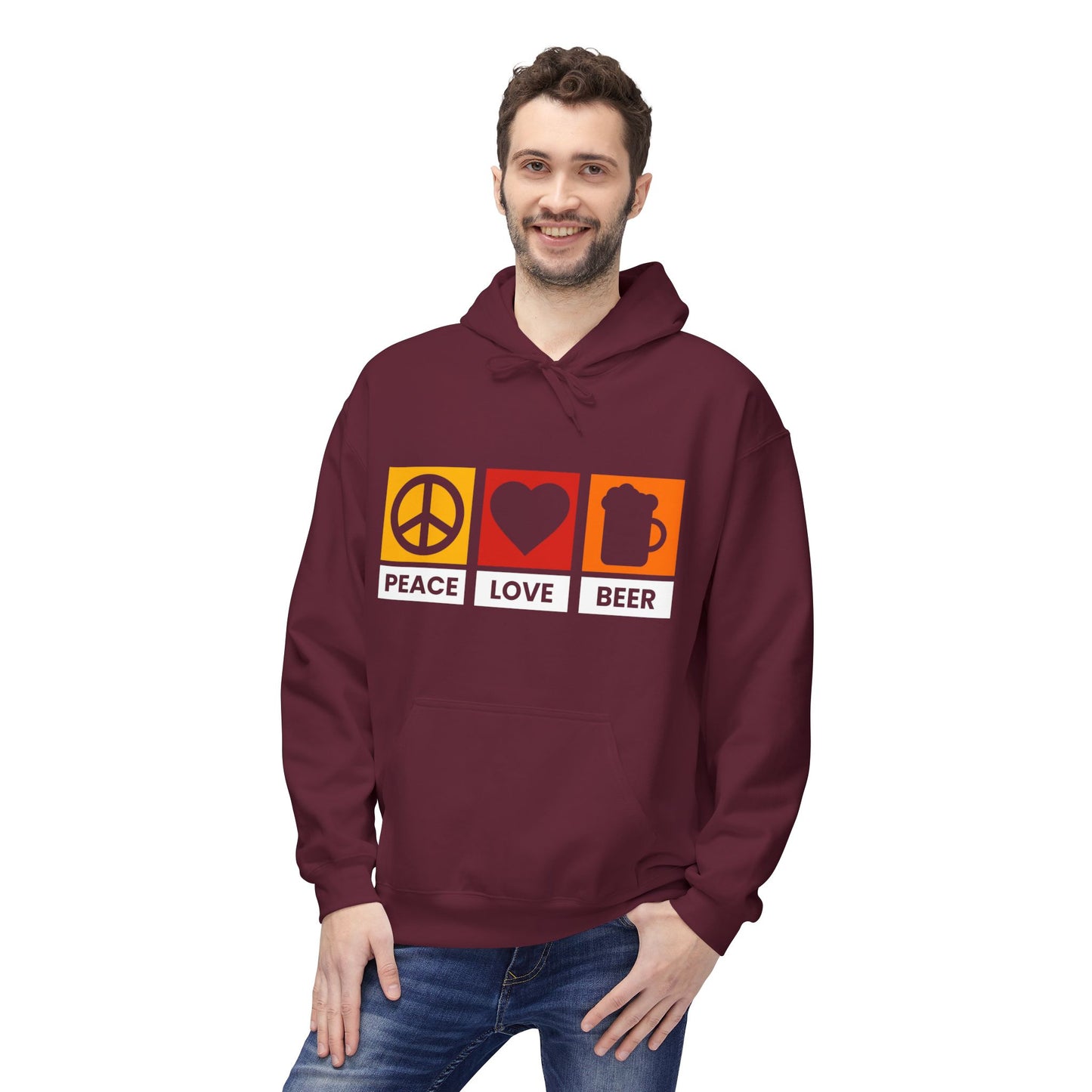 Peace Love Beer Hoodie — Peace, Heart & Beer Icon Pullover