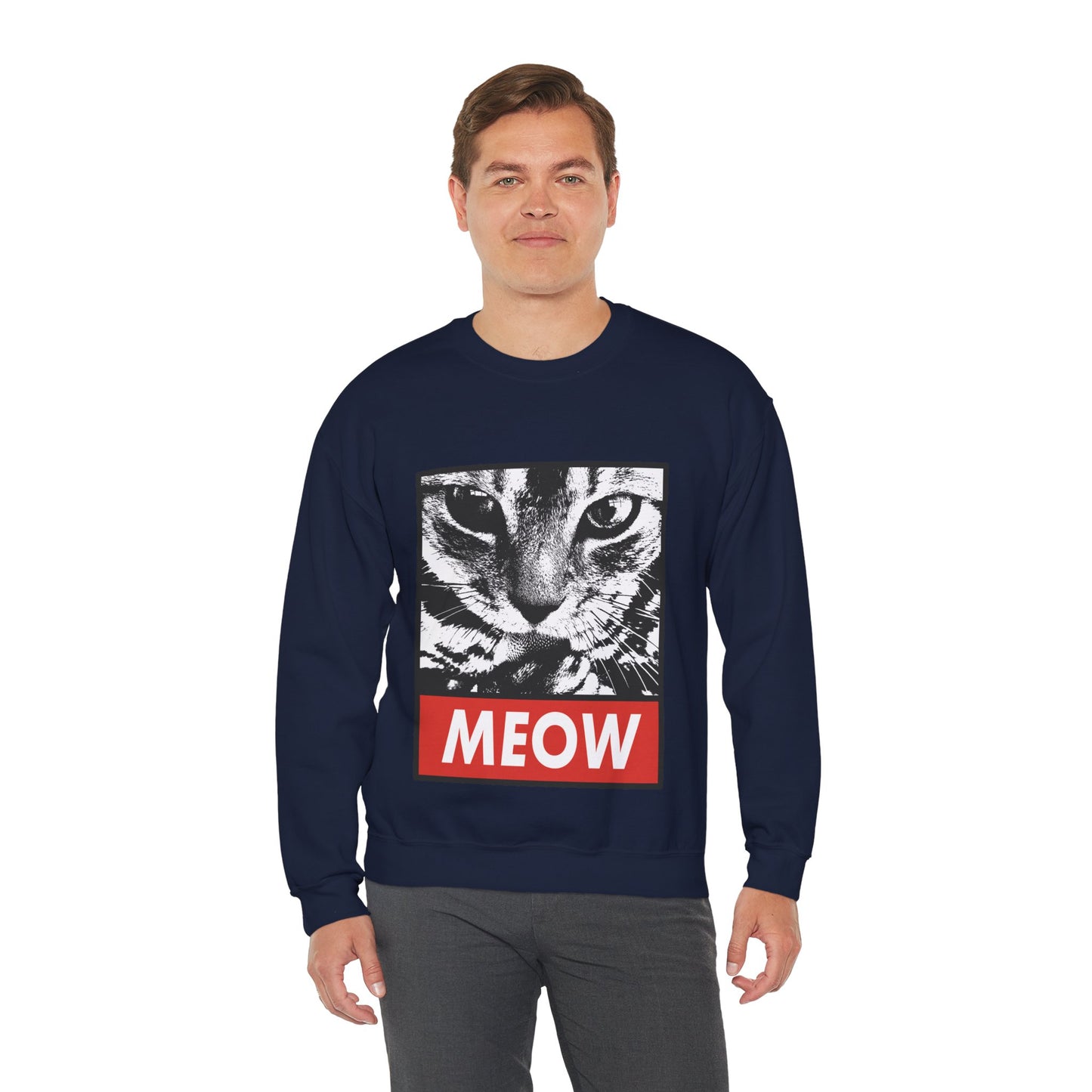 Cat Meow Crewneck Sweatshirt – Retro Graphic Cat Face
