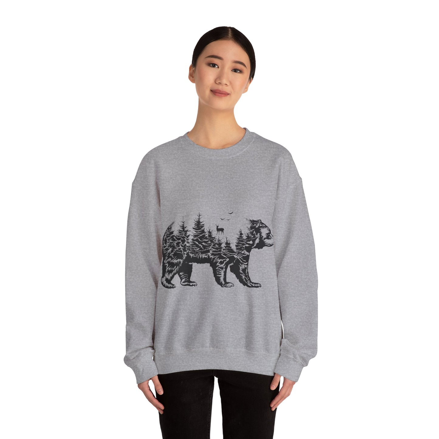 Bear Forest Crewneck Sweatshirt – Woodland Double Exposure Graphic