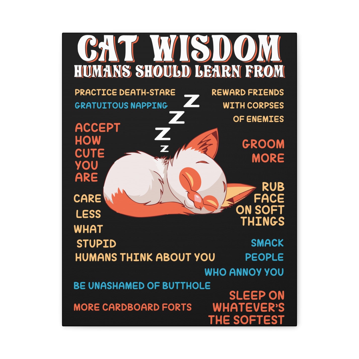Canvas Print — "Cat Wisdom: Humans Should Learn From" Illustrated Wall Art