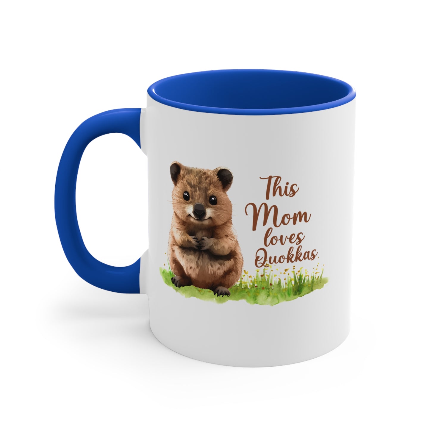 Quokka Mom Accent Mug — "This Mom Loves Quokkas" 11oz