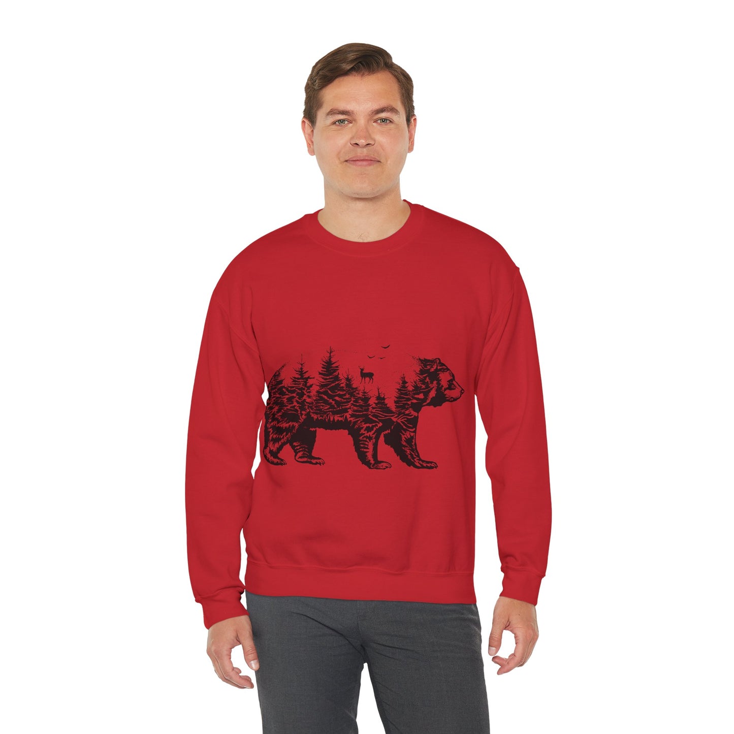 Bear Forest Crewneck Sweatshirt – Woodland Double Exposure Graphic