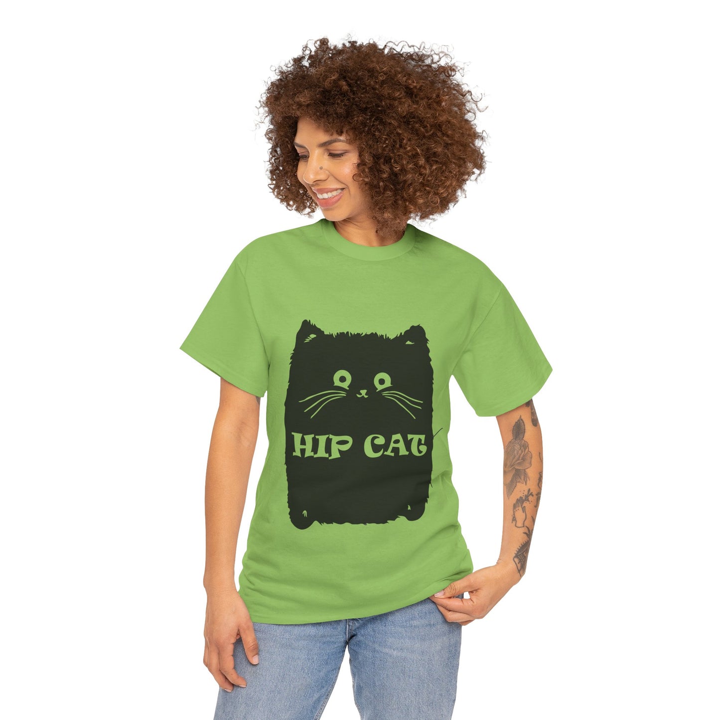 Funny Hip Cat Unisex Heavy Cotton Tee