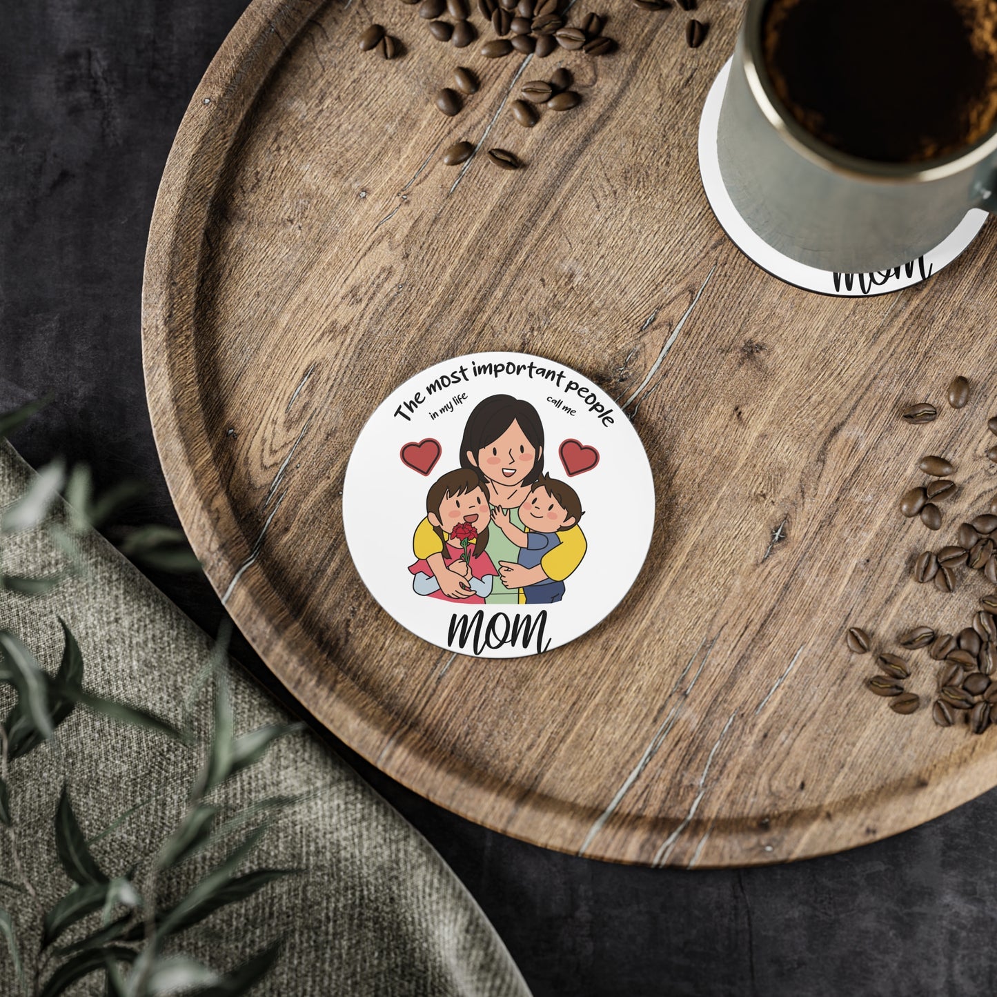 Mom & Kids Coaster – “The Most Important People in My Life” Cork Drink Coaster | Mother’s Day Gift