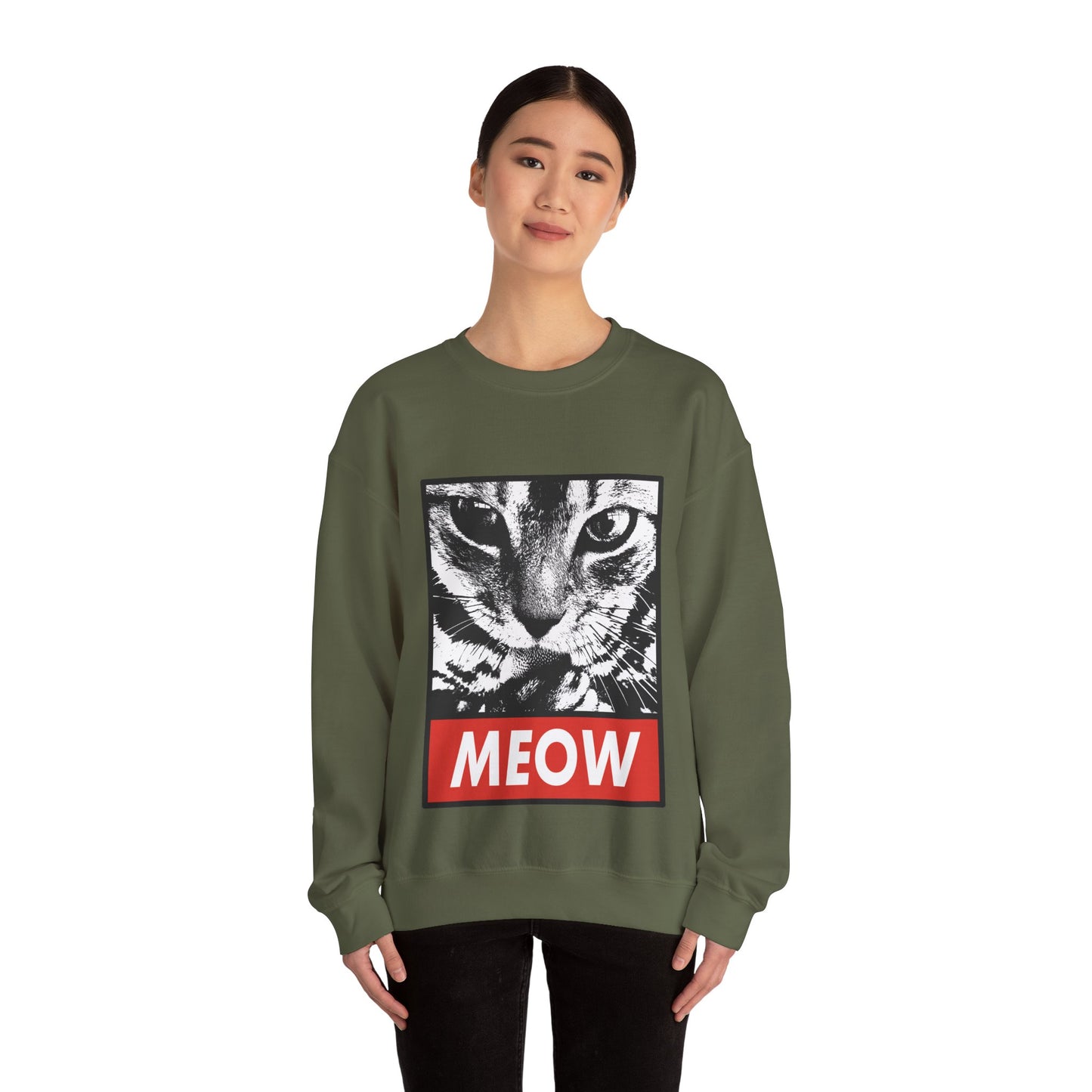 Cat Meow Crewneck Sweatshirt – Retro Graphic Cat Face