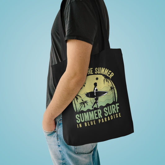 Summer Surf Cotton Tote Bag — "Enjoy the Summer" Beach Shopper
