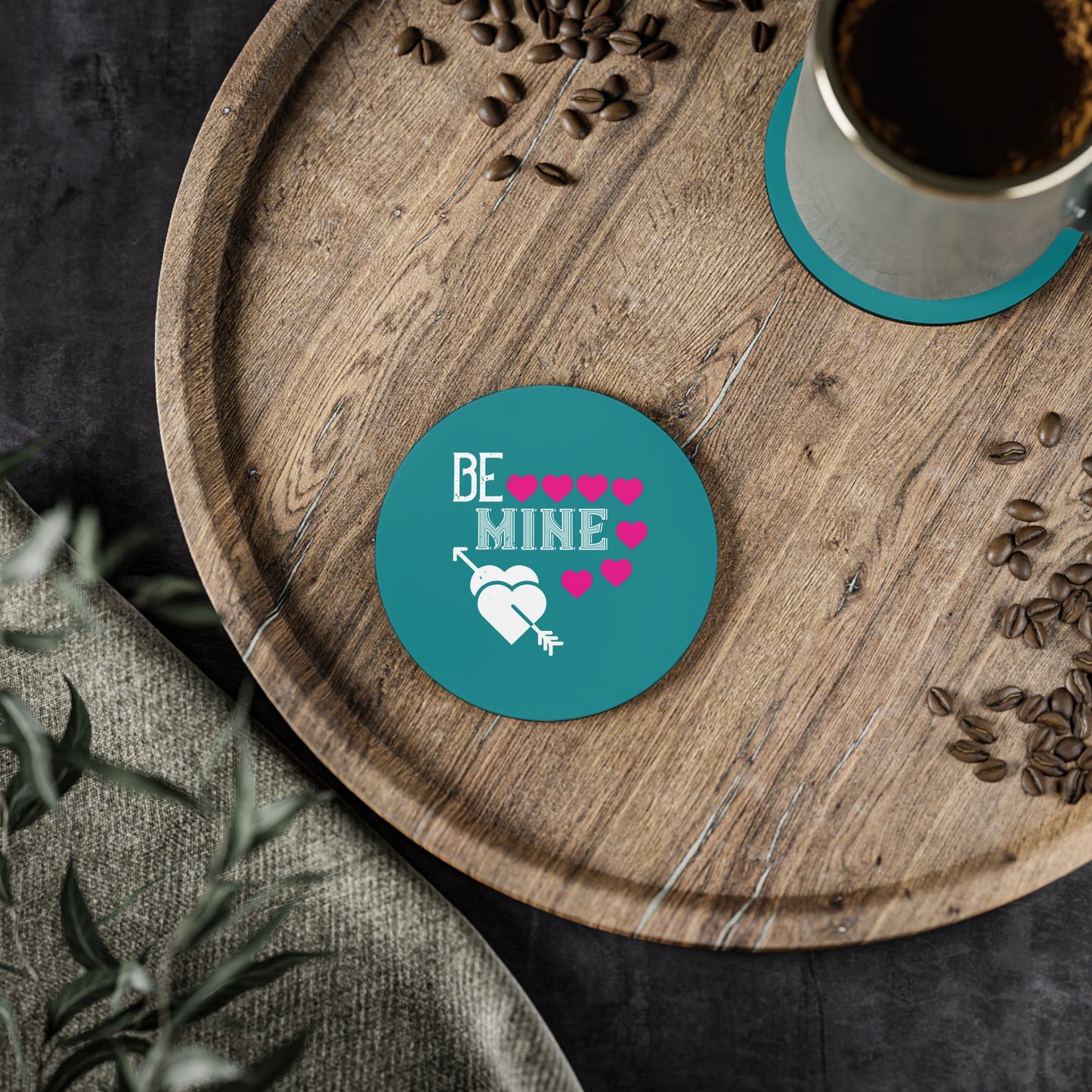 Valentine 'Be Mine' Heart Coasters — Romantic Cork Drink Coaster Set