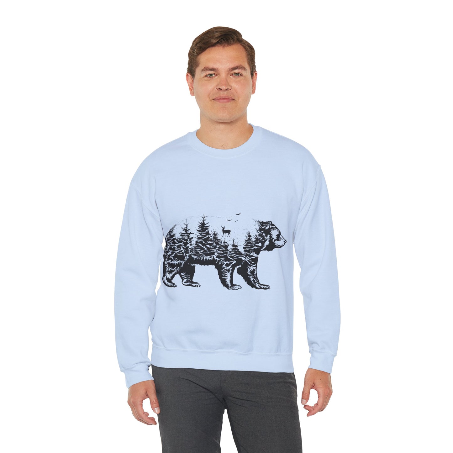 Bear Forest Crewneck Sweatshirt – Woodland Double Exposure Graphic