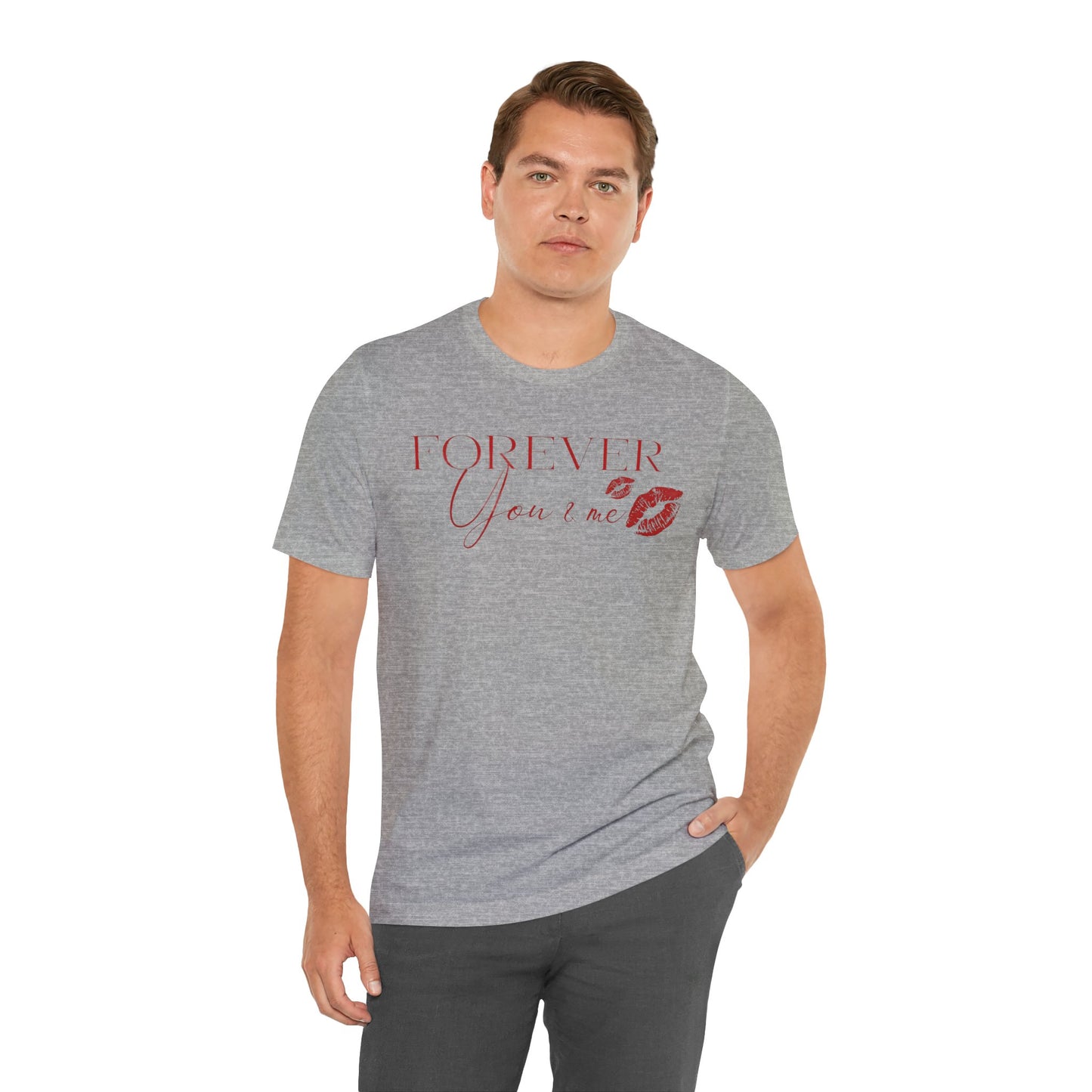 Forever You & Me Kiss Tee — Romantic Script Graphic T-Shirt