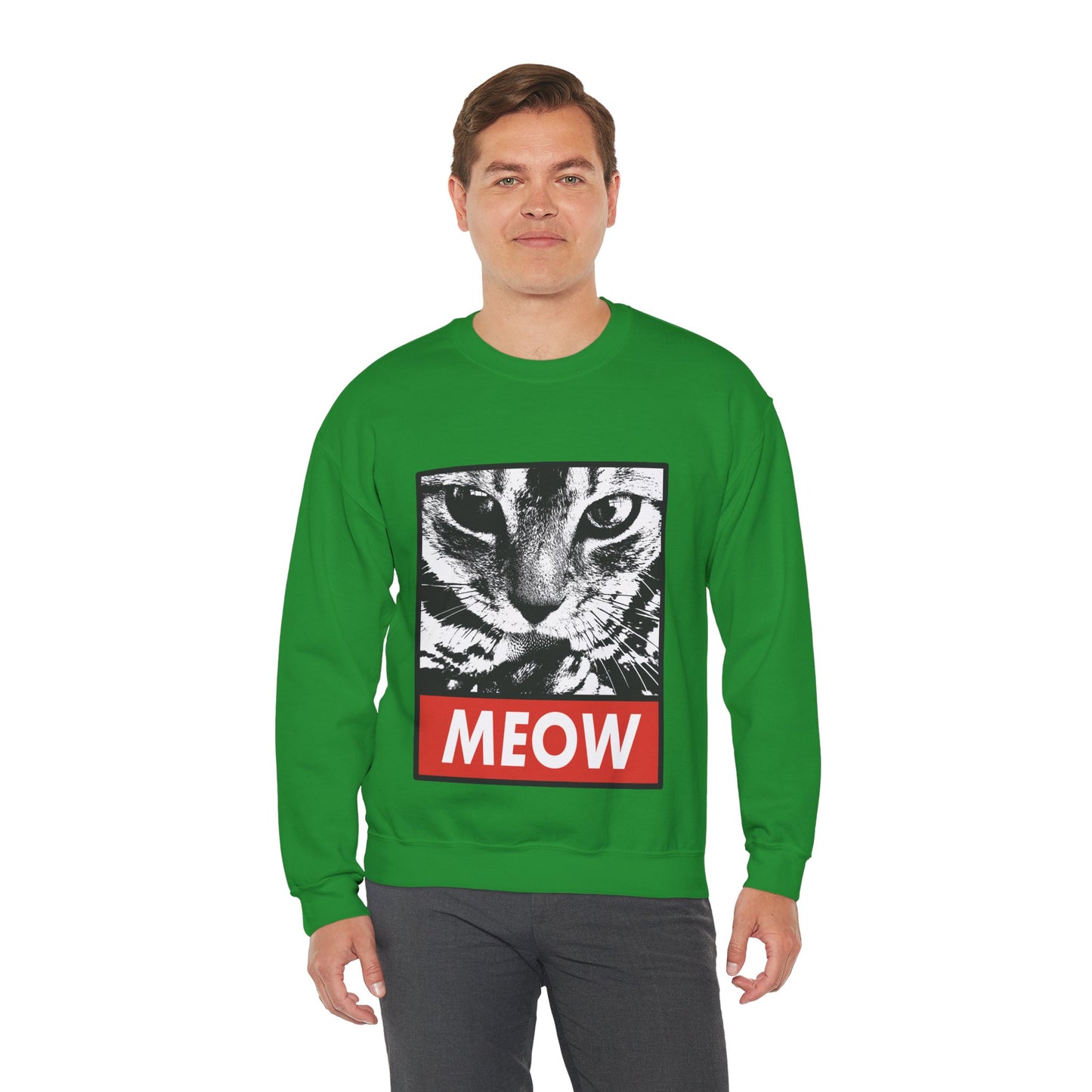 Cat Meow Crewneck Sweatshirt – Retro Graphic Cat Face